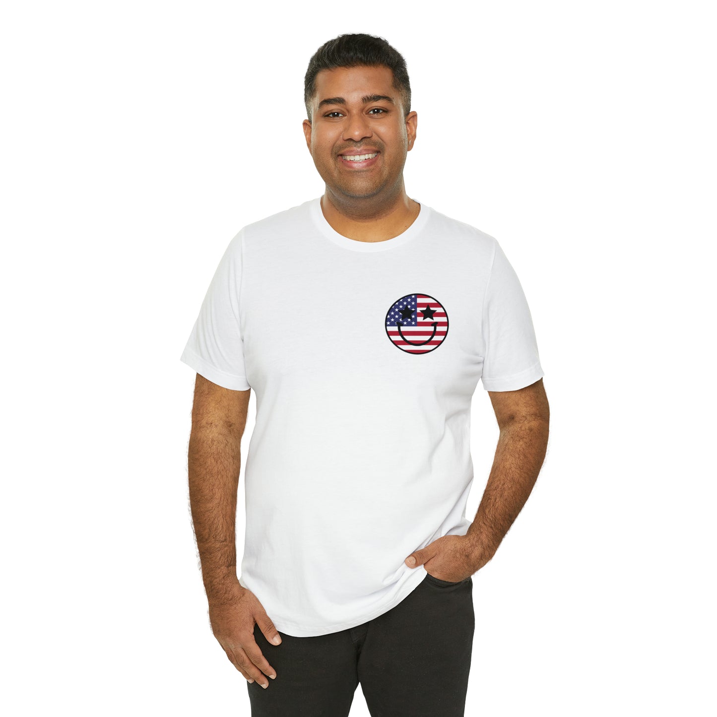 "Jesus Christ Stars and Stripes" (Front and Back Design) Unisex Jersey Short Sleeve Tee