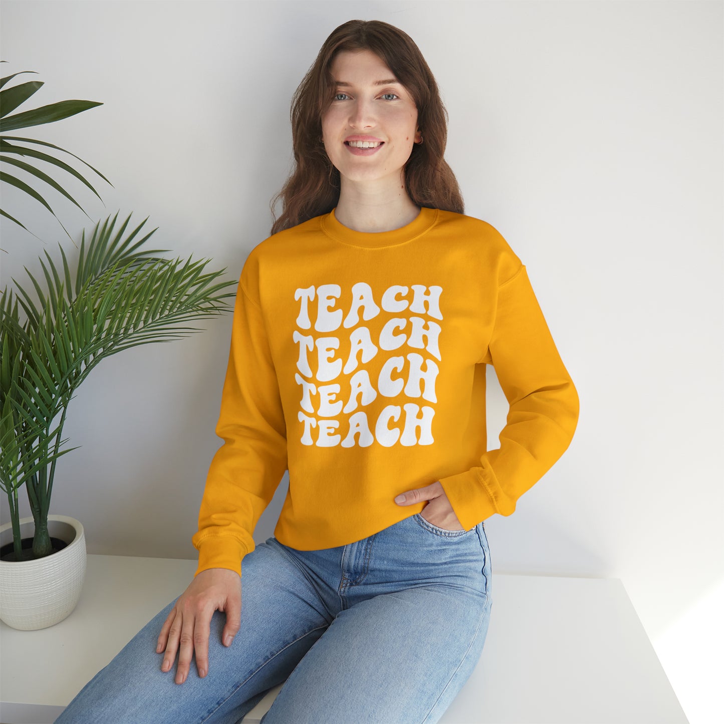 Teach Teach Teach Teach White Logo Unisex Heavy Blend™ Crewneck Sweatshirt