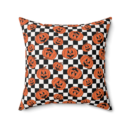 Pumpkin Checkerboard Fall/ Halloween Spun Polyester Square Pillow