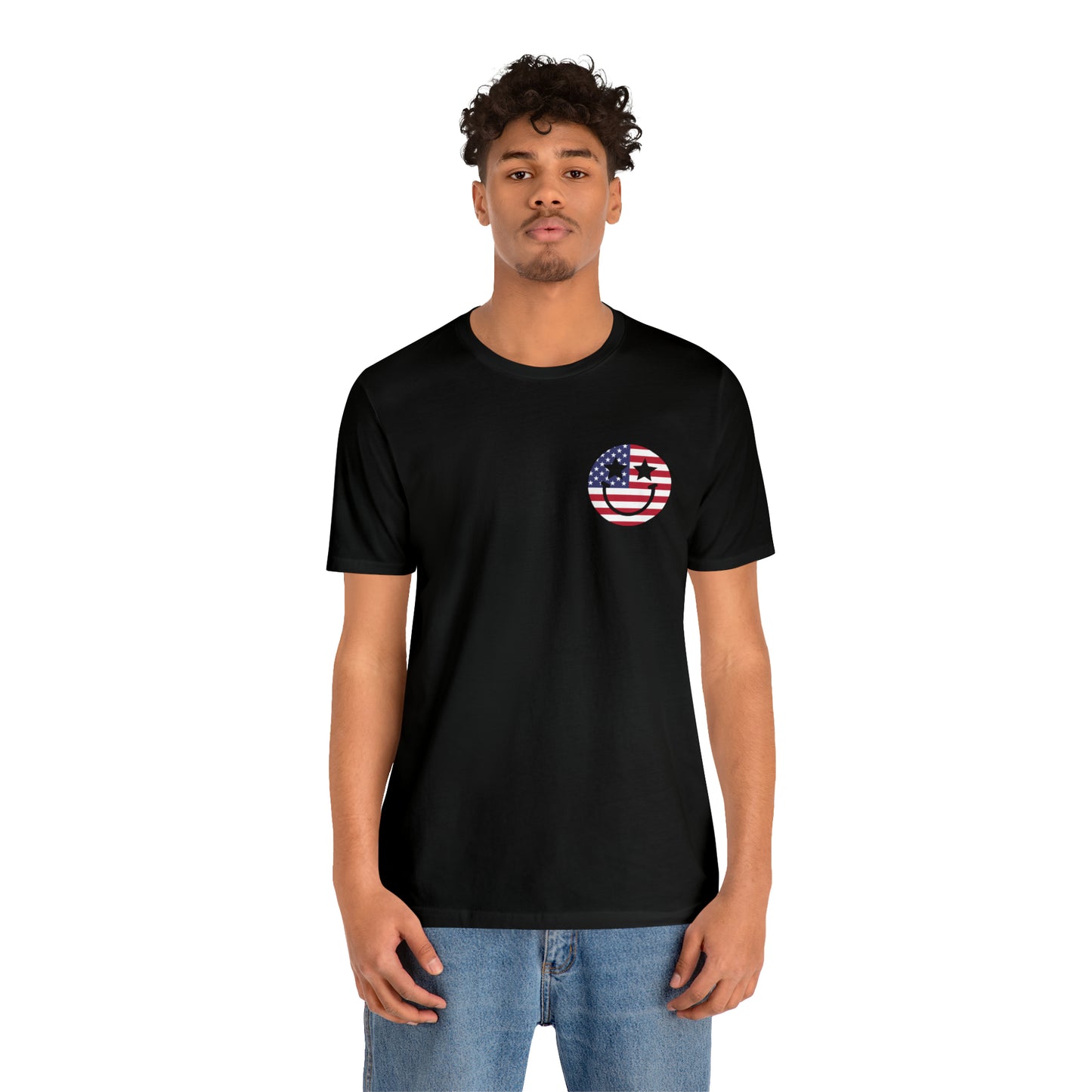 "Jesus Christ Stars and Stripes" (Front and Back Design) Unisex Jersey Short Sleeve Tee