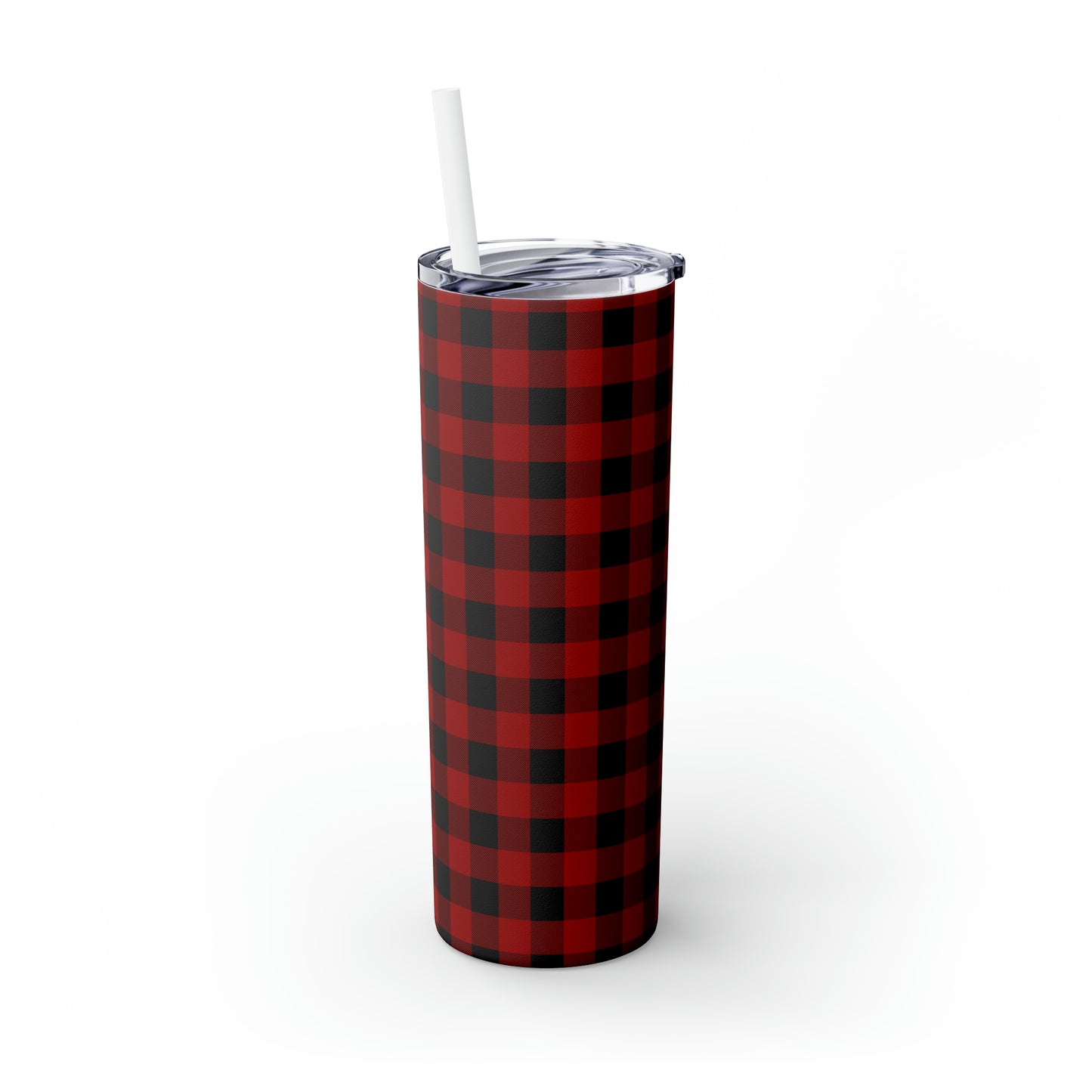 Red and Black Plaid/ Buffalo Plaid Skinny Tumbler with Straw, 20oz