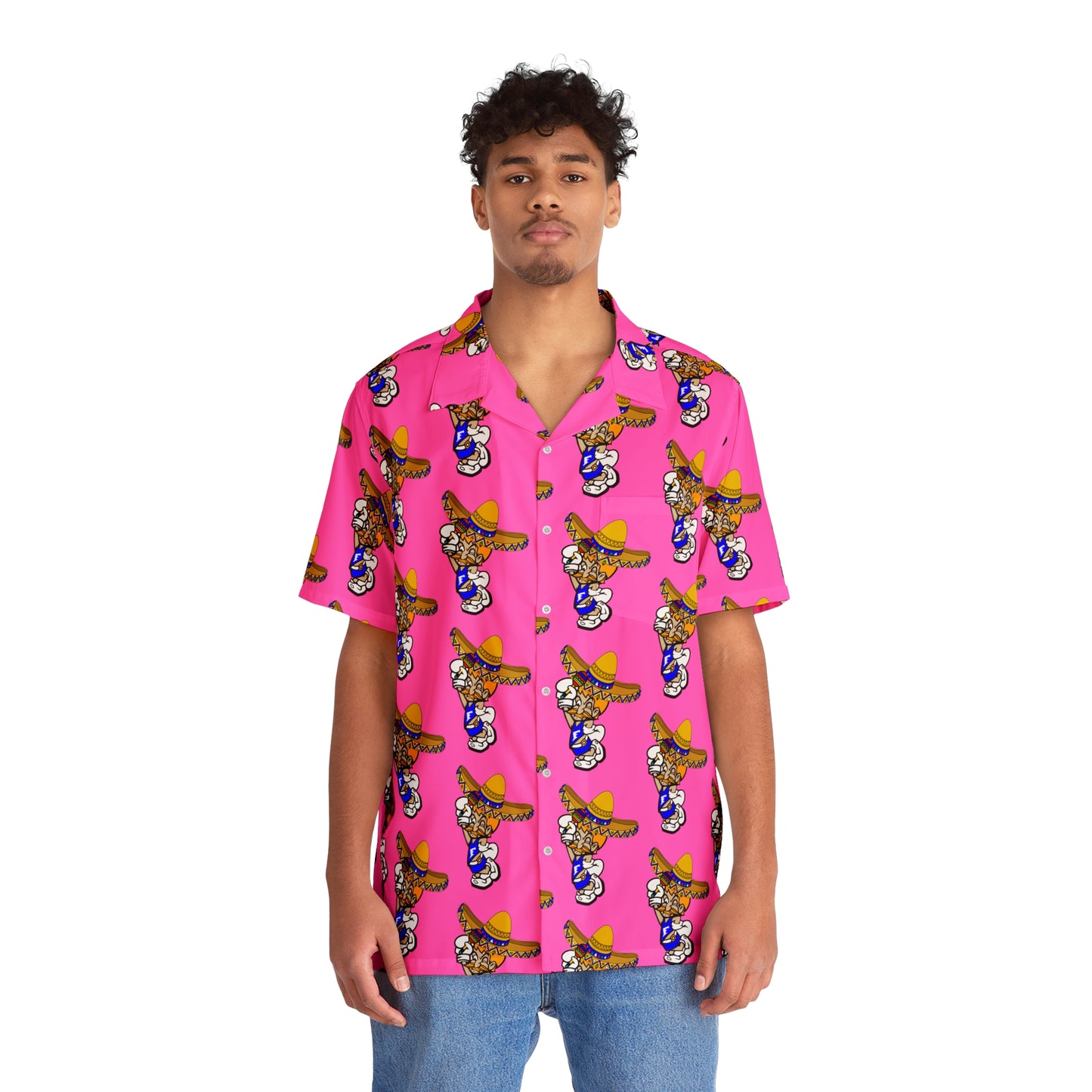 Freeburg Sombrero Midget Men's Hawaiian Shirt - Neon Pink