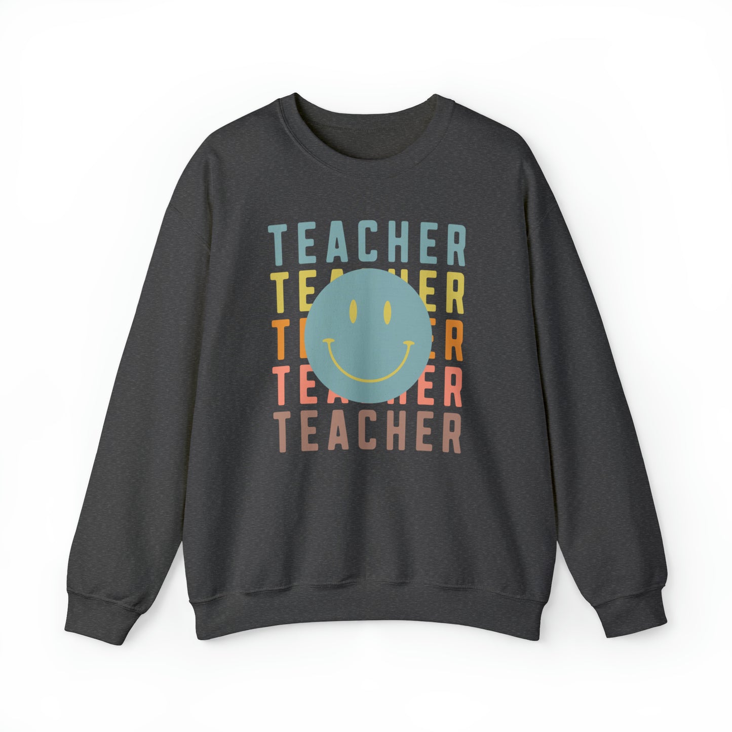 Multi Colored Teacher with Smiley Face Unisex Heavy Blend™ Crewneck Sweatshirt