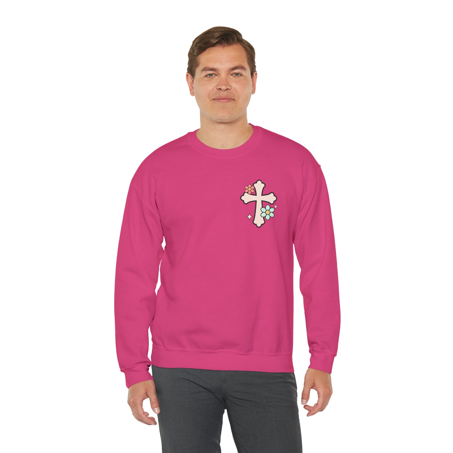 Vintage Grow in Grace with Cross Boho Color Print -  Front and Back Design Heavy Blend™ Crewneck Sweatshirt