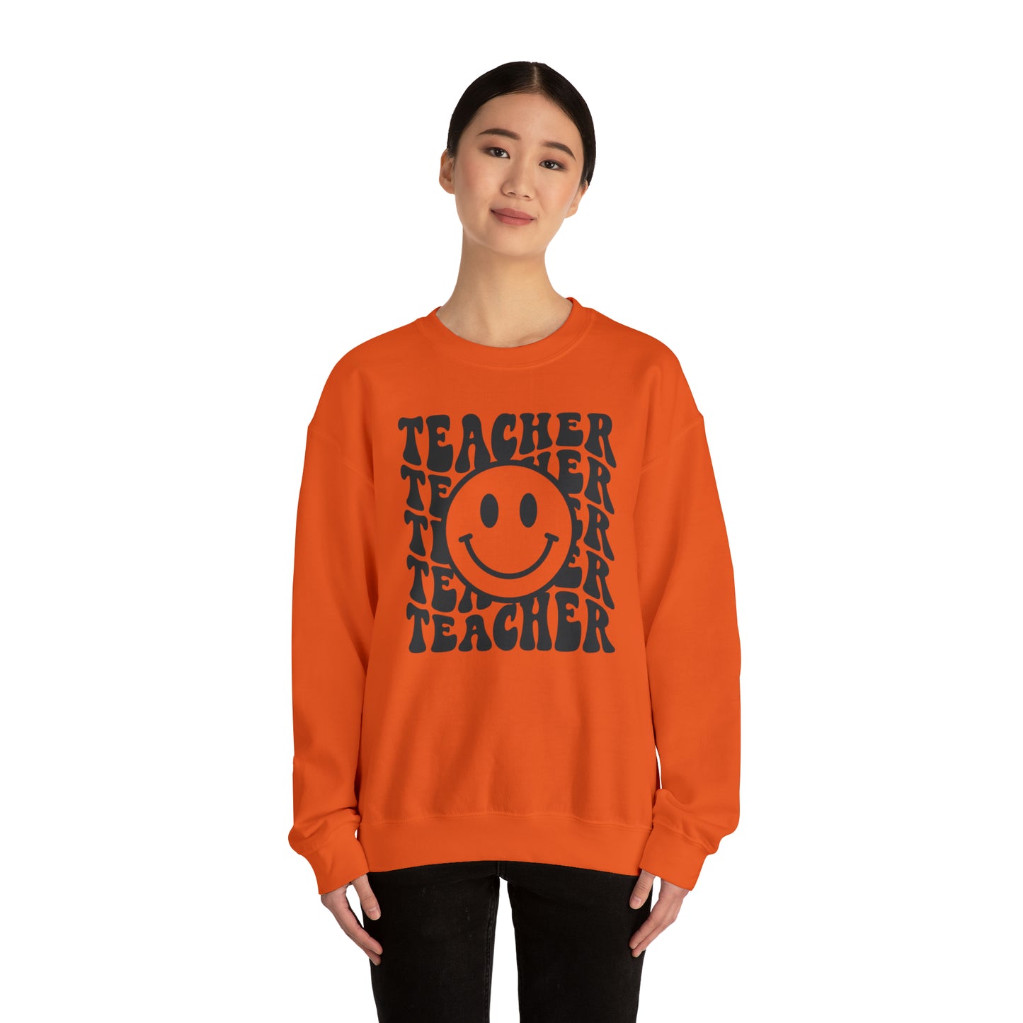 Retro Teacher with Smiley Face Black Logo Unisex Heavy Blend™ Crewneck Sweatshirt