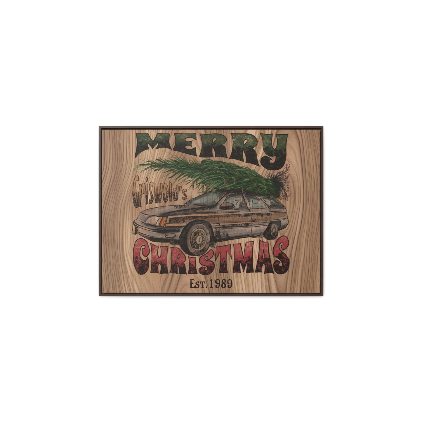 Distressed Merry Griswold Christmas Tree Station Wagon Holiday Gallery Canvas Wraps, Horizontal Frame