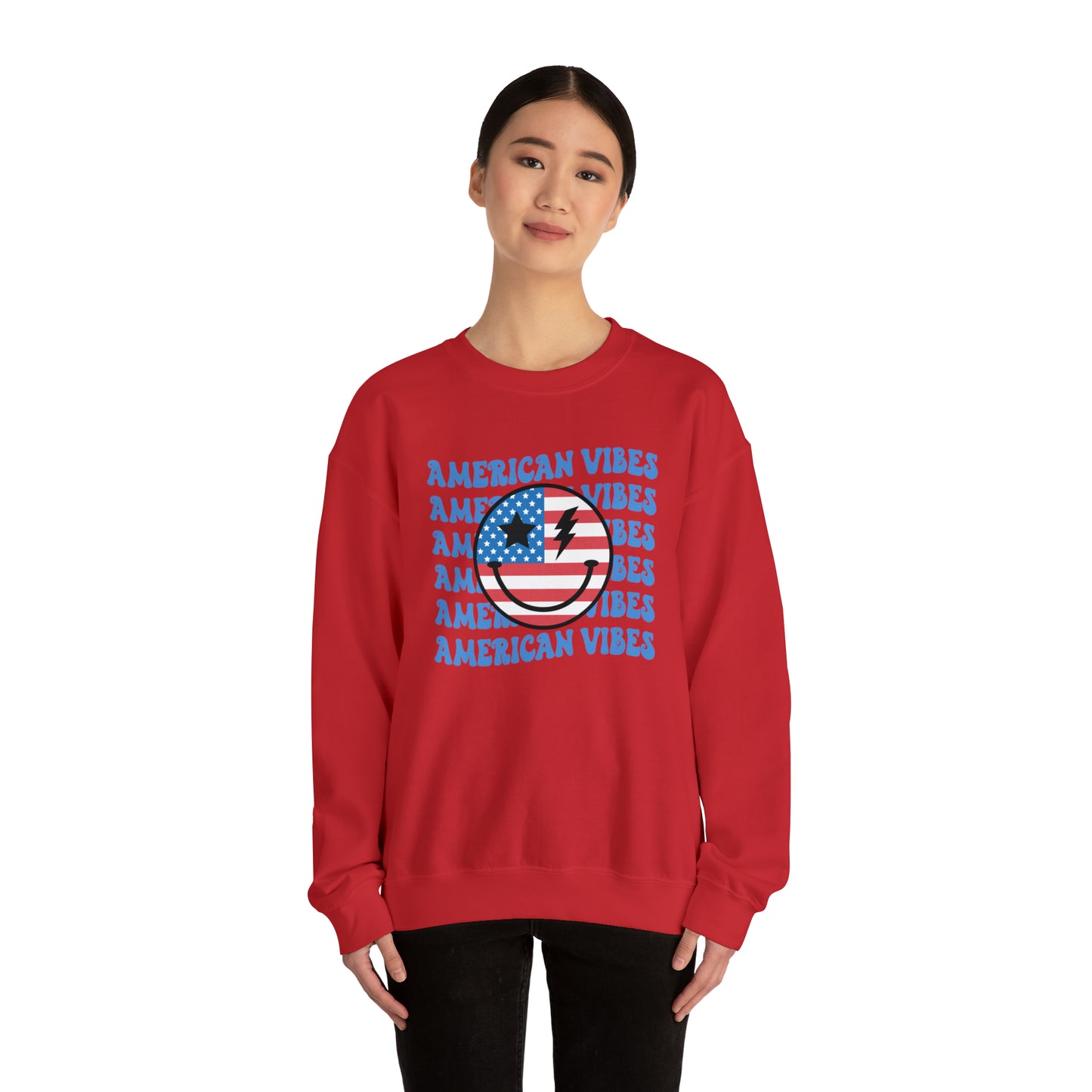 USA American Vibes Flag Smiley Face Heavy Blend™ Crewneck Sweatshirt