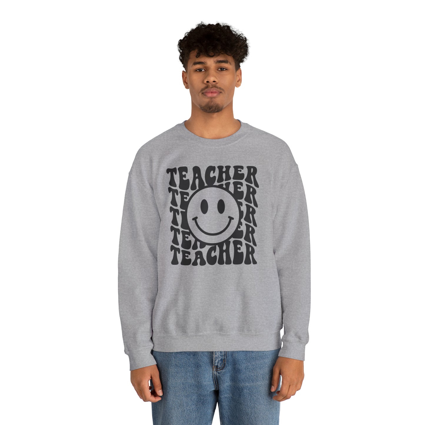 Retro Teacher with Smiley Face Black Logo Unisex Heavy Blend™ Crewneck Sweatshirt