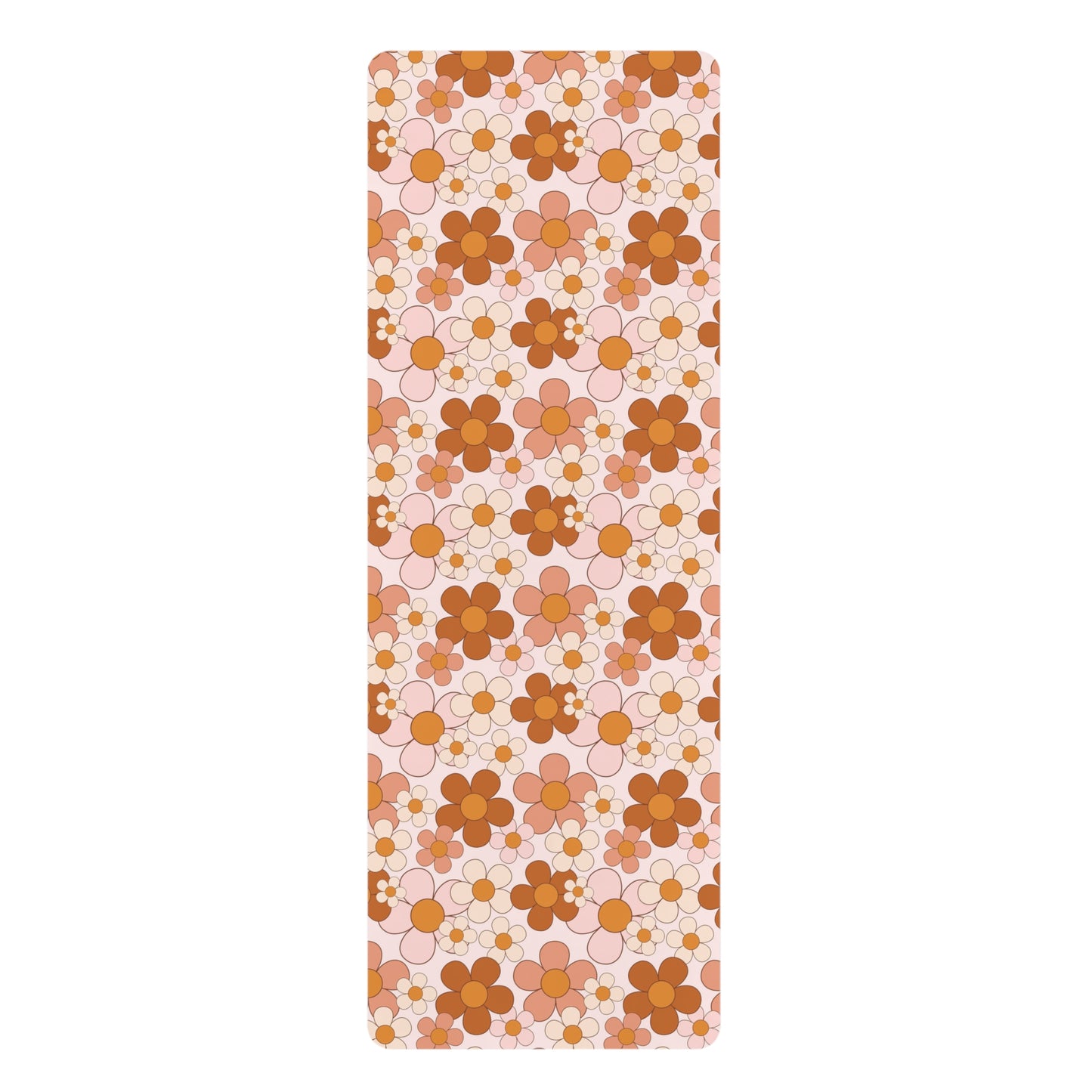 Retro Daisy Rust and Pink Pattern Rubber Yoga Mat