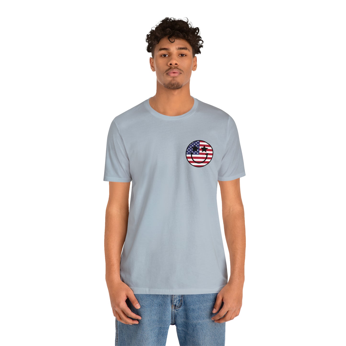 "Jesus Christ Stars and Stripes" (Front and Back Design) Unisex Jersey Short Sleeve Tee