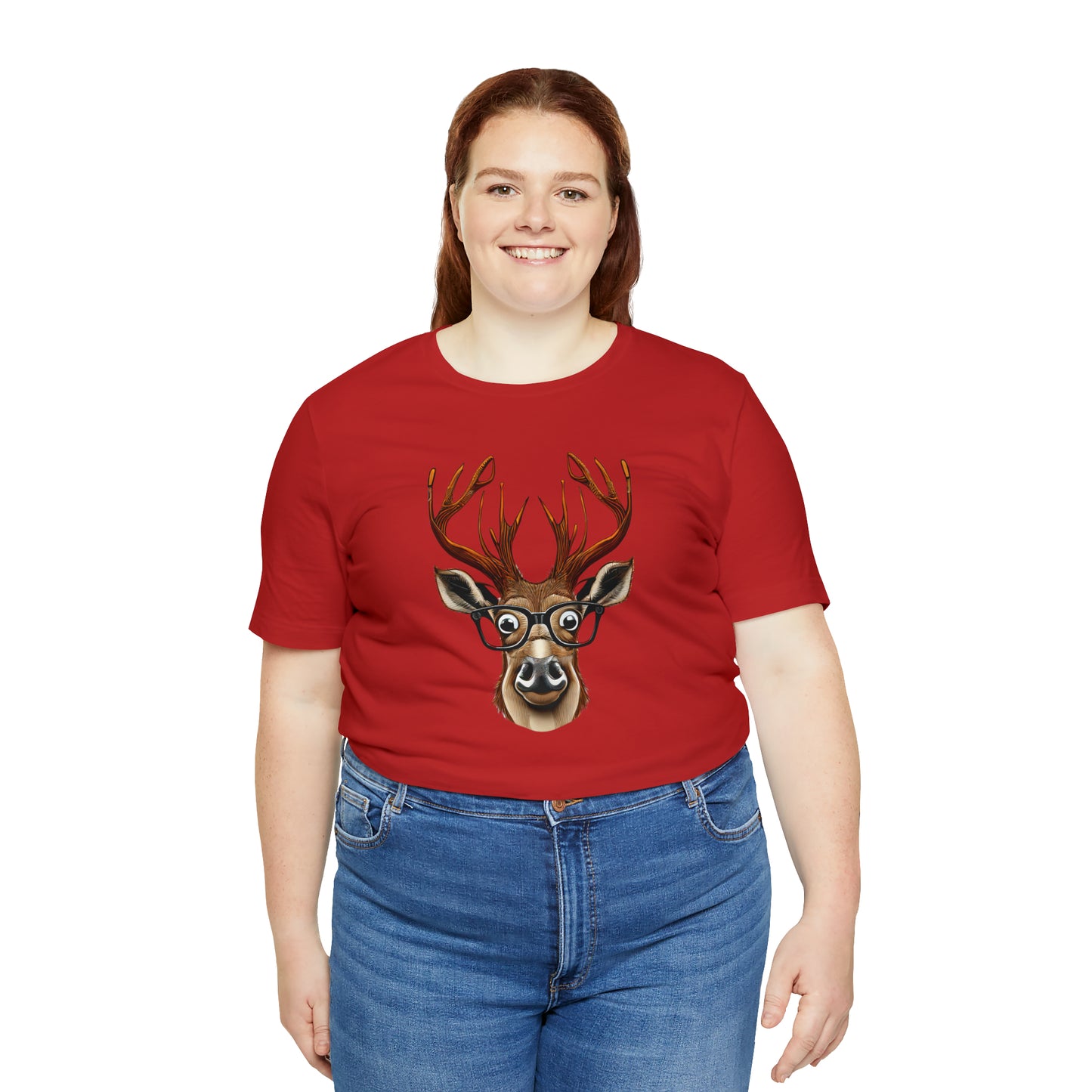 Deer/ Reindeer with Glasses Country and Christmas Unisex Jersey Short Sleeve Tee