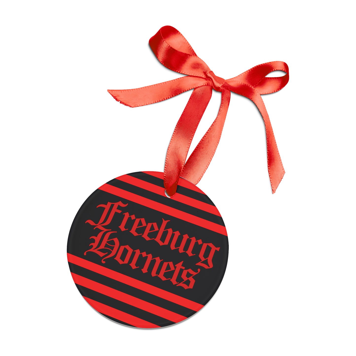 Freeburg Hornet Red and Black Striped Ornament with Ribbon - black