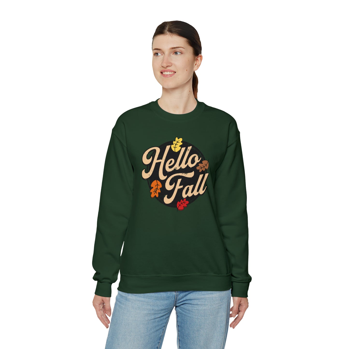 Hello Fall Halloween Retro Warm Colored  Unisex Heavy Blend™ Crewneck Sweatshirt