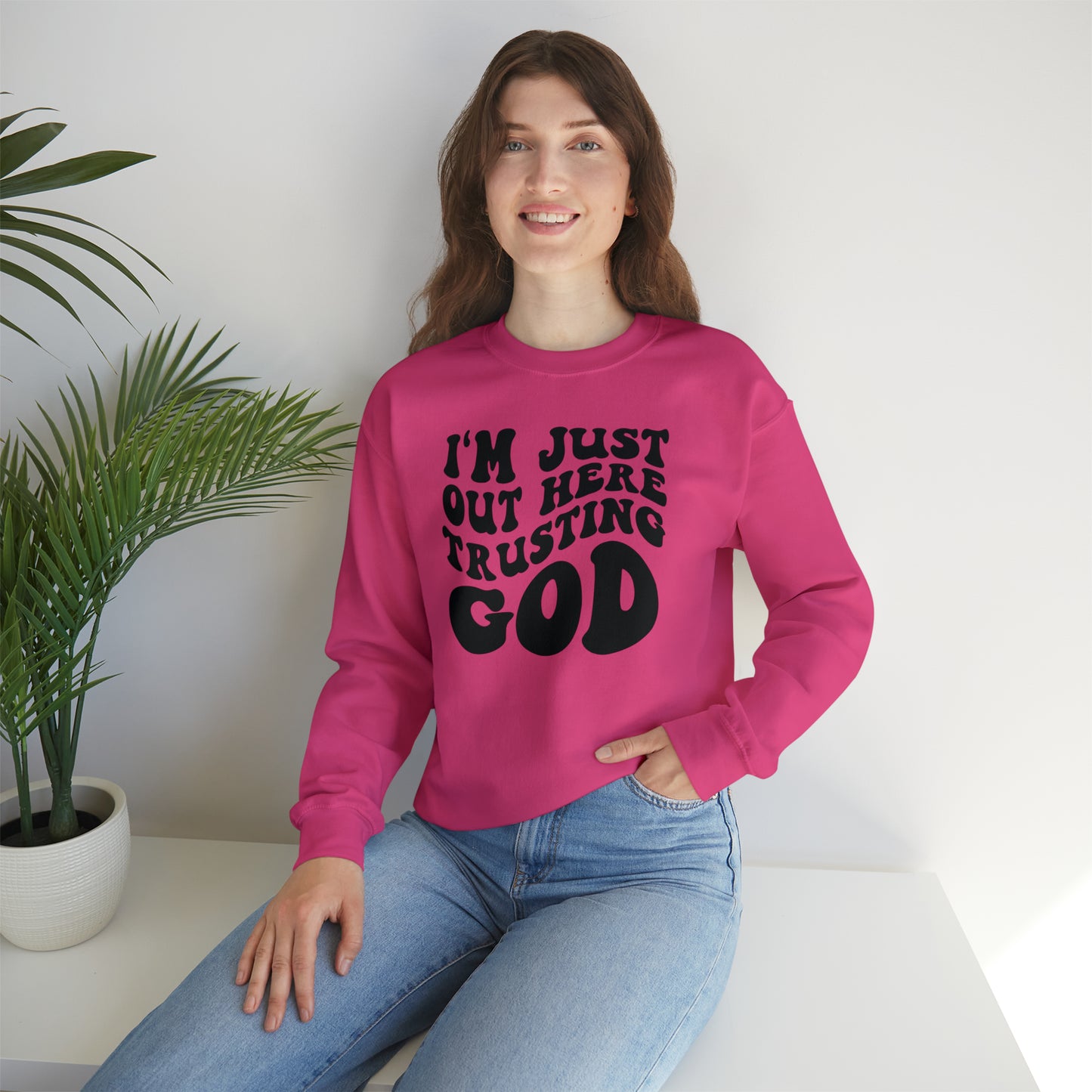 I'm Just Out Here Trusting God Design Heavy Blend™ Crewneck Sweatshirt