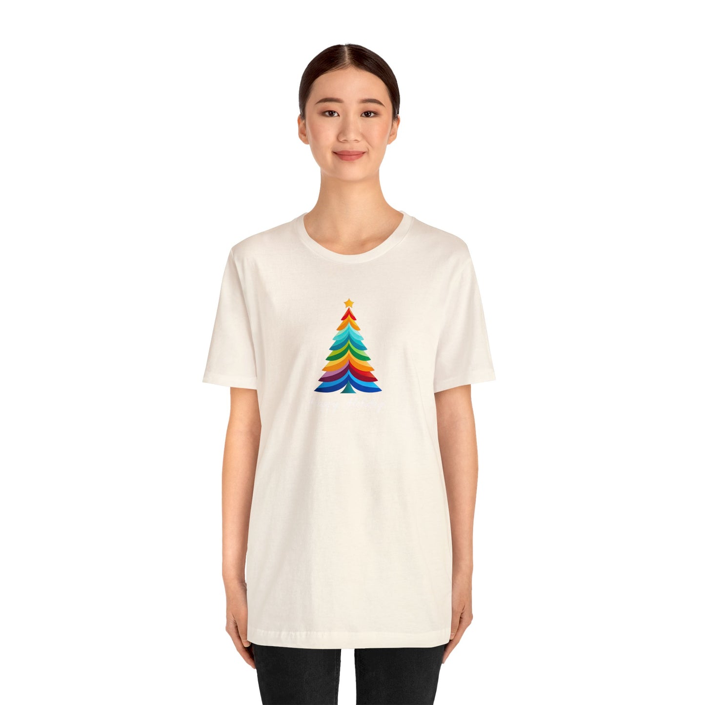 Happy Holidays Layered Christmas Tree Bella Jersey Short Sleeve Tee (Unisex)