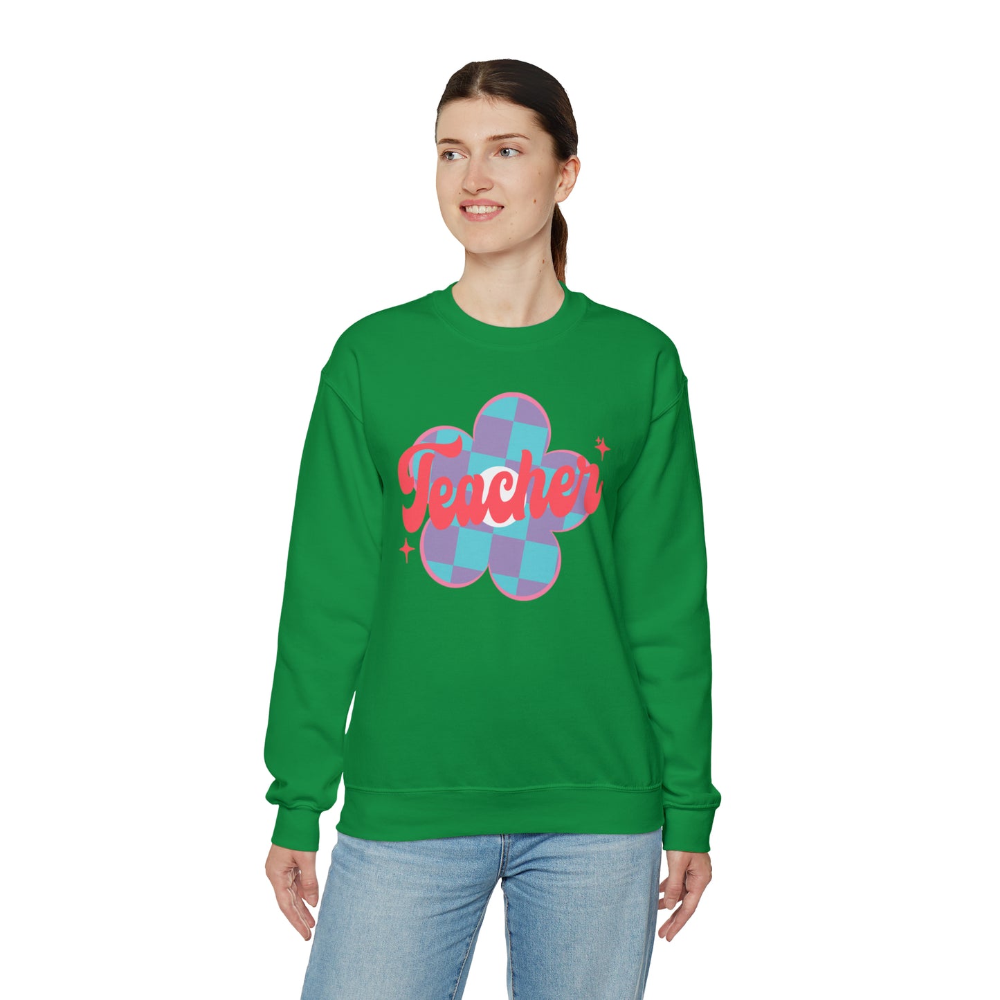 Plaid Daisy Teacher Heavy Blend™ Crewneck Sweatshirt