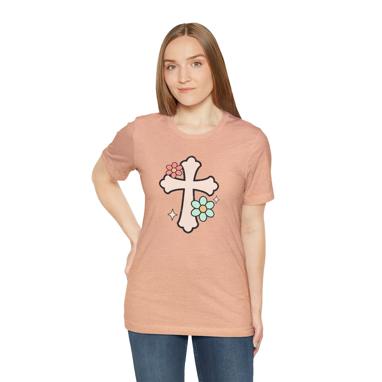 Vintage Floral Boho Cross T-Shirt