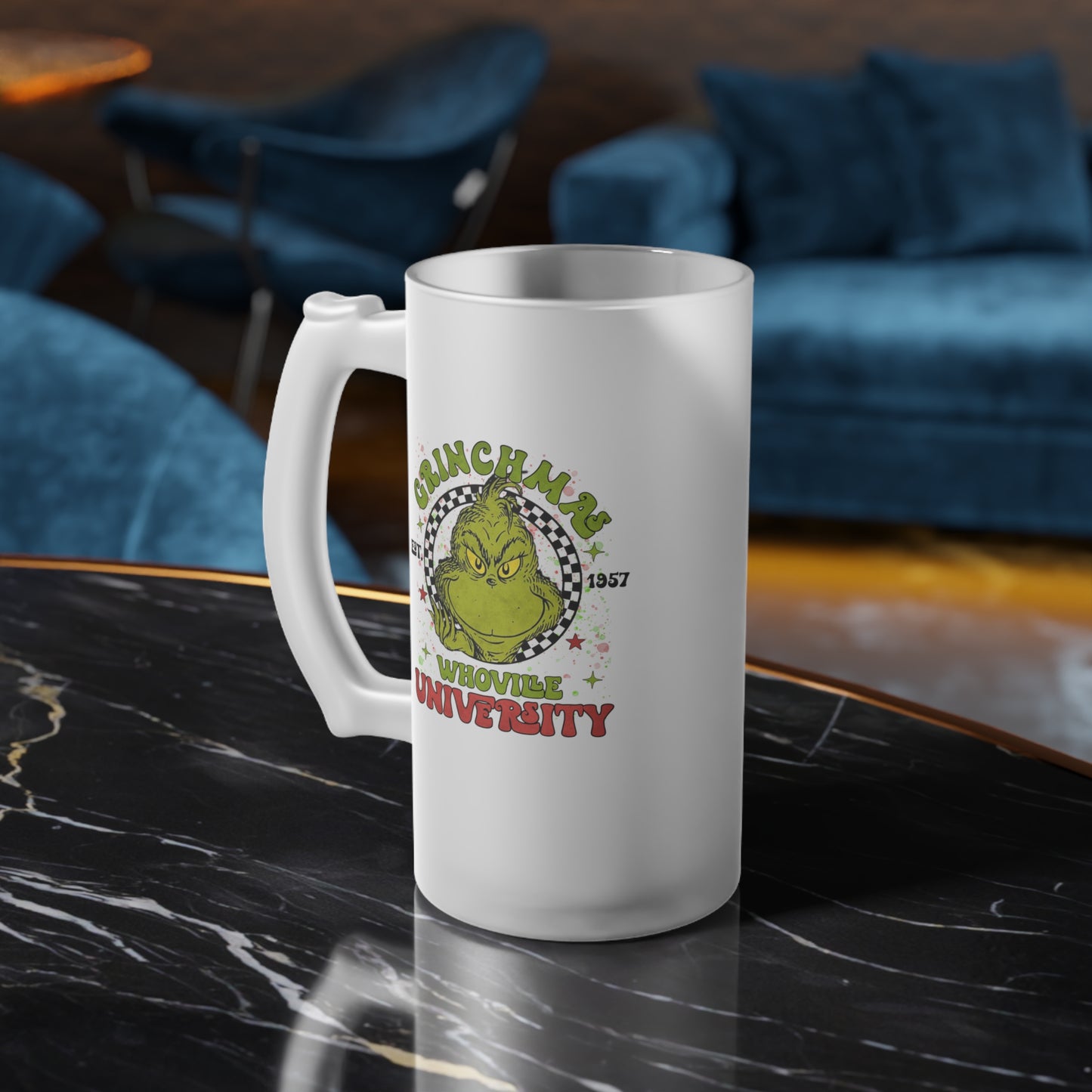 Grinchmess Whoville University Frosted Glass Beer Mug