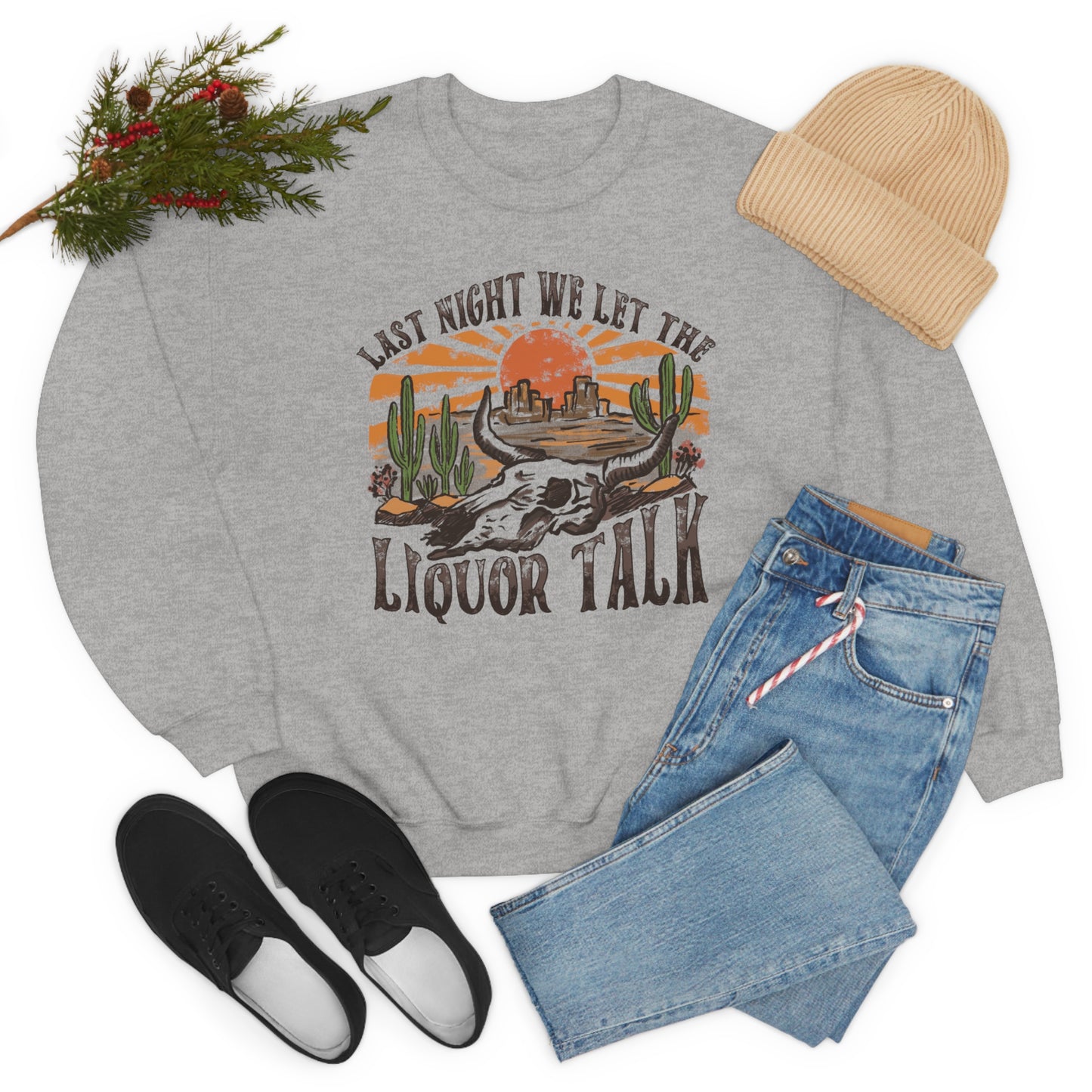 Vintage "Last Night We Let the Liquor Talk"  Unisex Heavy Blend™ Crewneck Sweatshirt