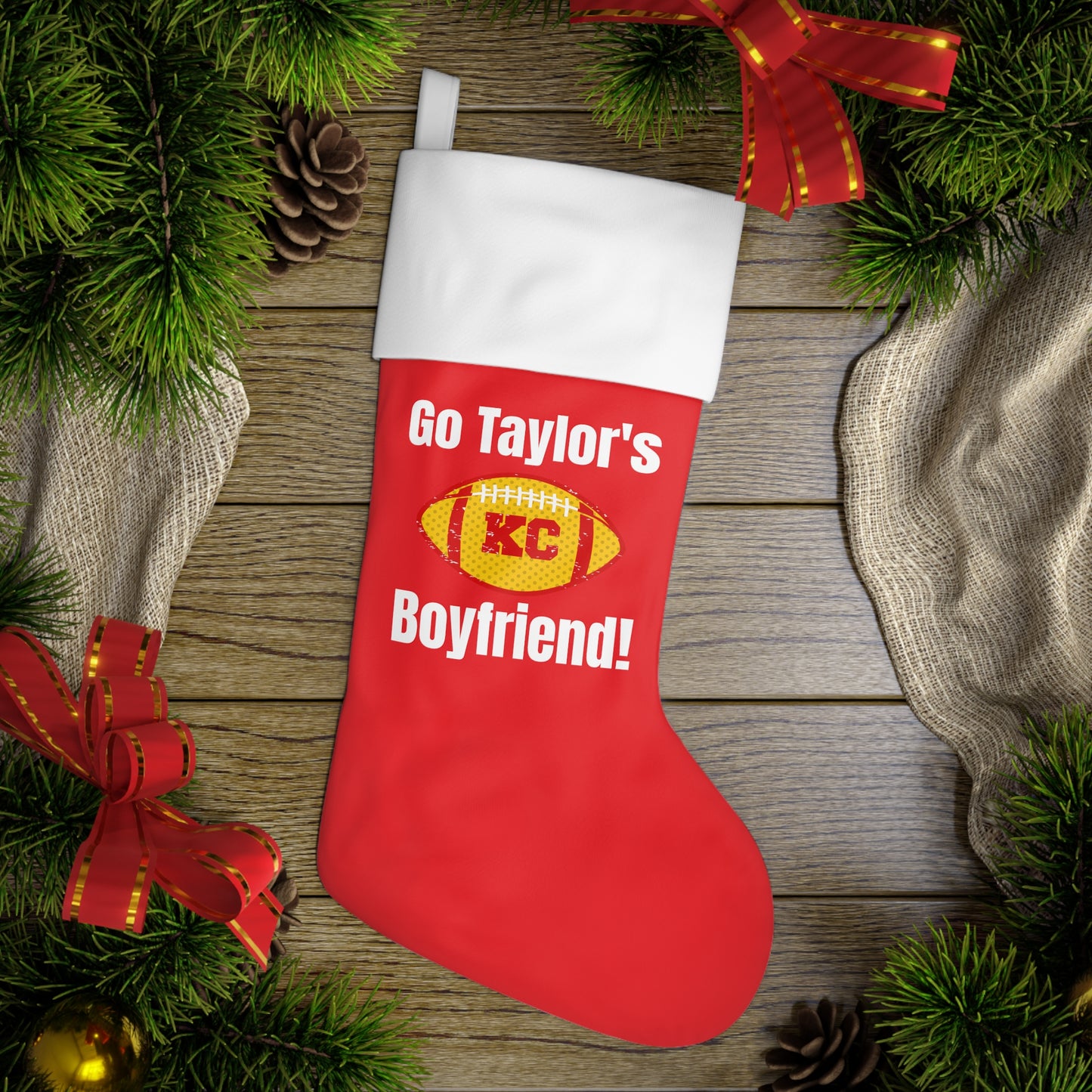 Go Taylor's Boyfriend Football Holiday Stocking - Red