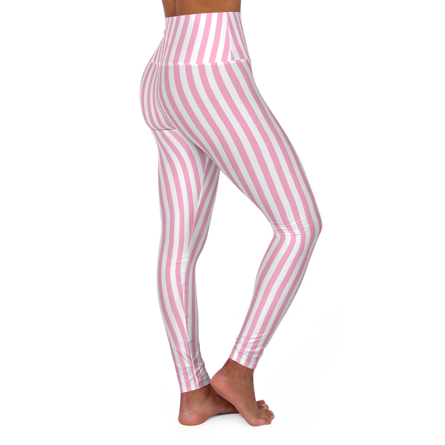 Pink Striped Vertical High Waisted Yoga Leggings