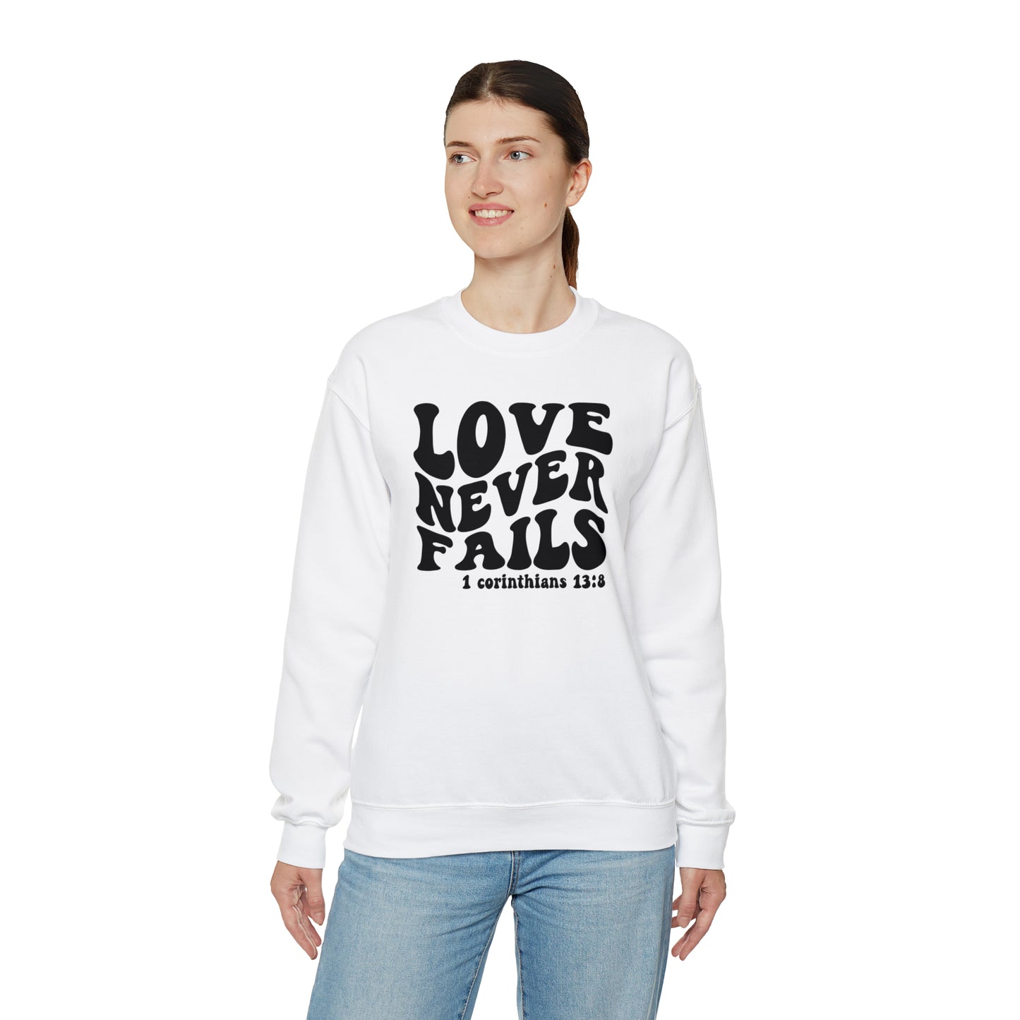 Love Never Fails Black Logo Unisex Heavy Blend™ Crewneck Sweatshirt