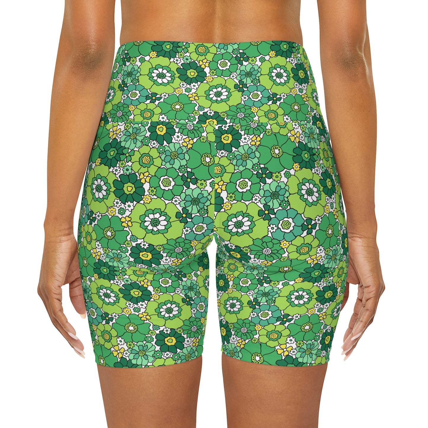 Retro Green Floral St. Patrick's Yoga Shorts