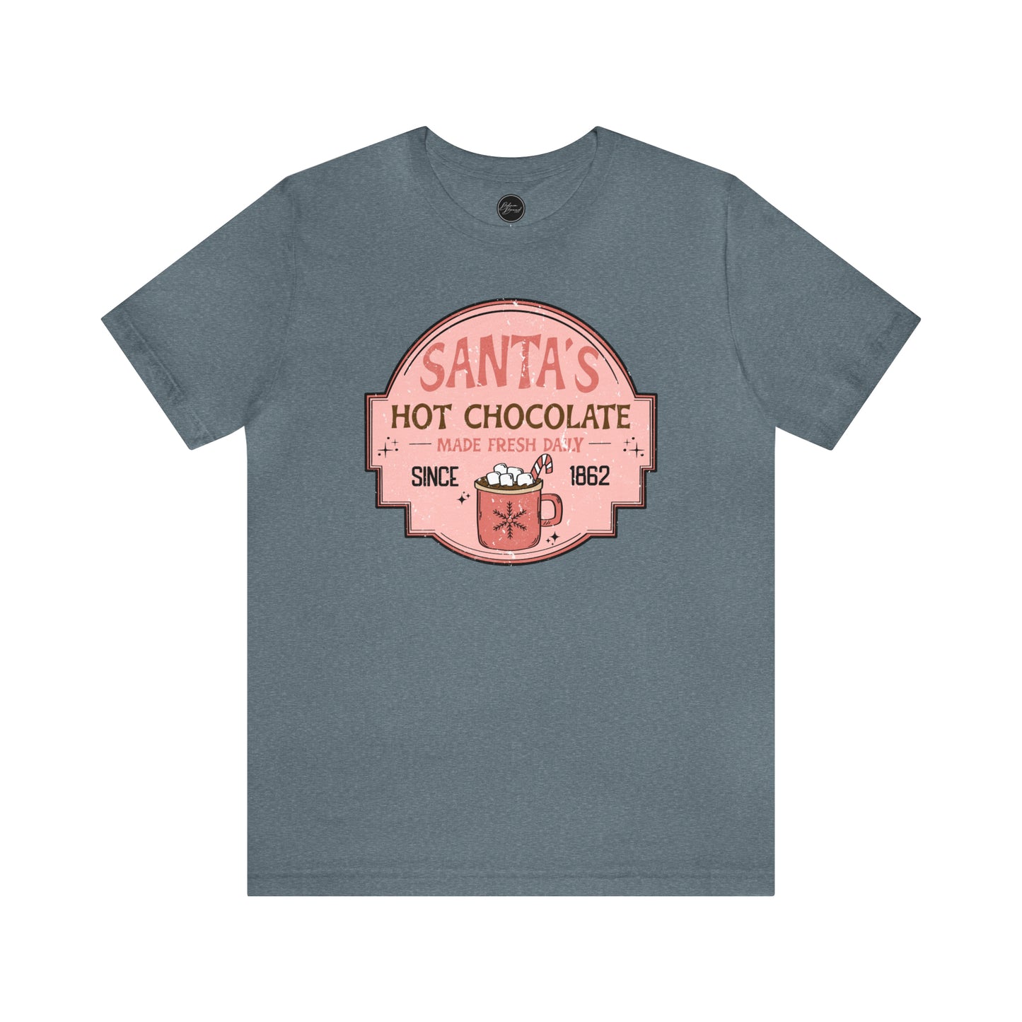 Santa's Hot Chocolate Pink Christmas/ Holiday Bella Jersey Short Sleeve Tee (Unisex)