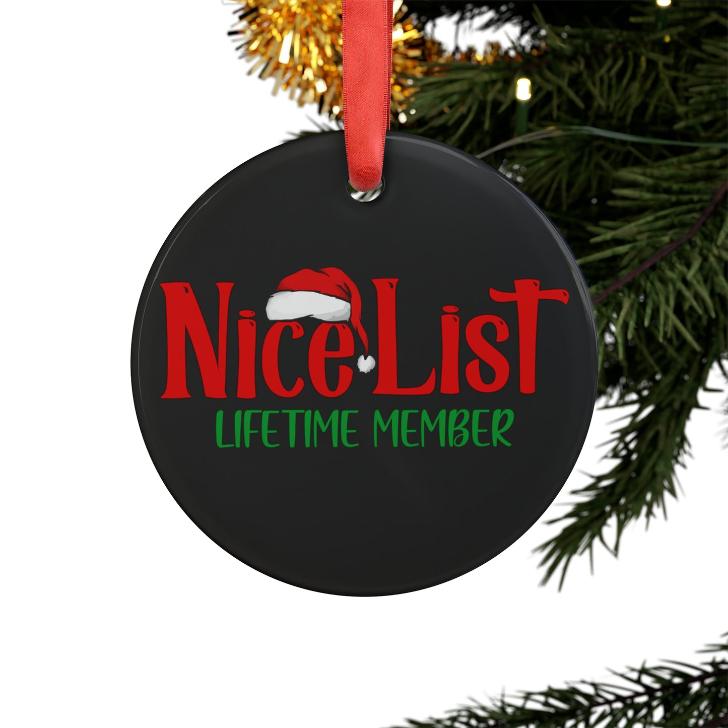 Nice List Lifetime Member Christmas Holiday Ornament with Ribbon - light blue