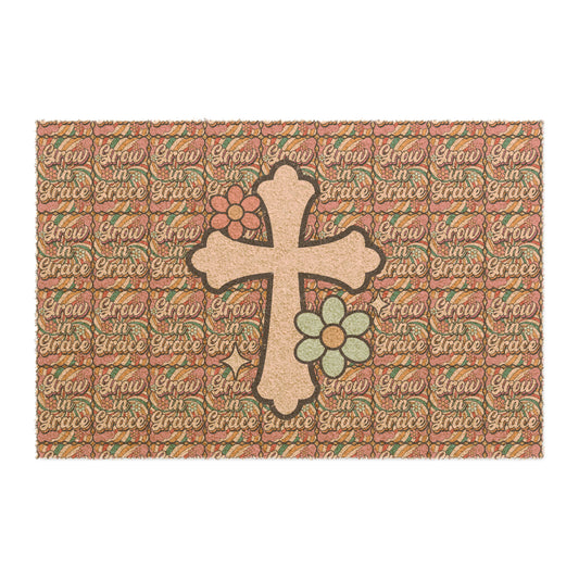 Grow in Grace with Floral Cross Christian Coir Mat