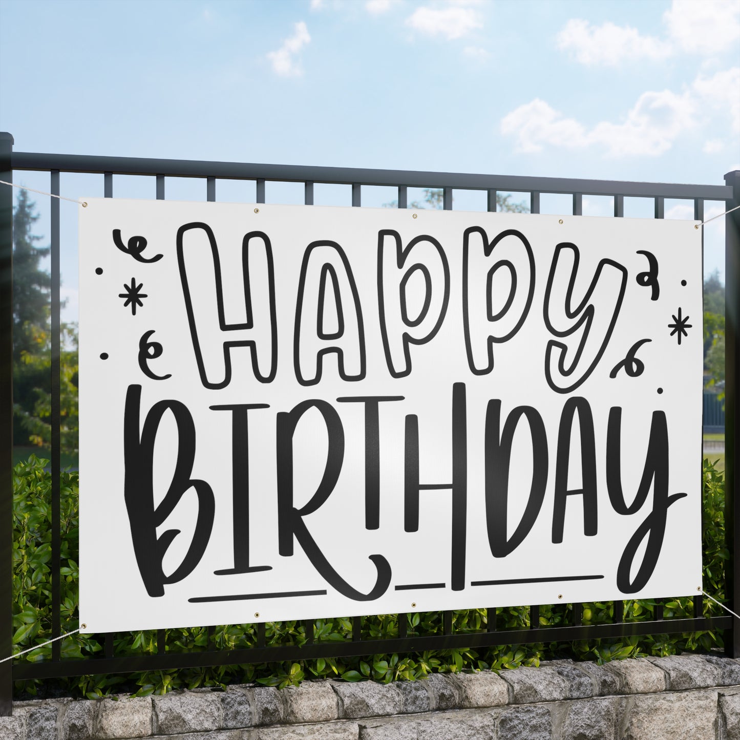 Happy Birthday Matte Banner - White