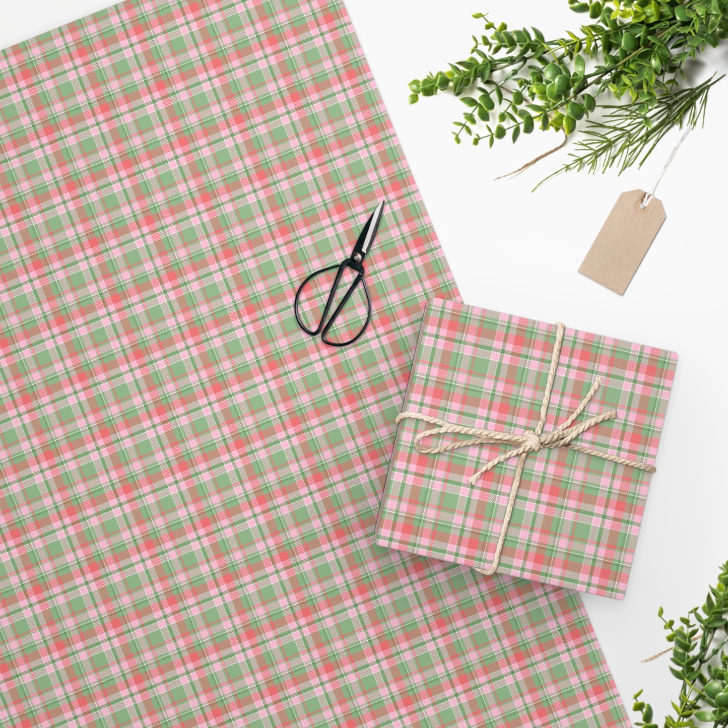 Pink and Green Plaid Wrapping Paper