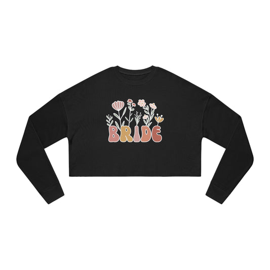 Boho Floral Bride Women's Cropped Sweatshirt - Black