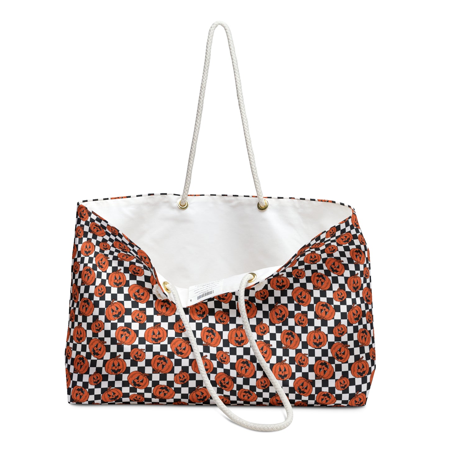 Pumpkin / Jack-O-Lantern Checkerboard Halloween/ Fall Weekender Bag