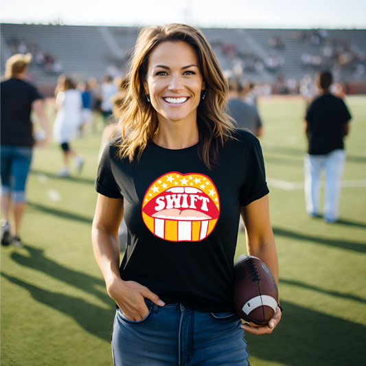 Swift Red, Yellow and White Lips Bella Jersey Short Sleeve Tee (Unisex)