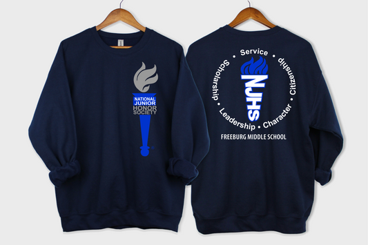 YOUTH - Front and Back Design - National Junior Honor Society Royal Torch (front) and  Circular Character Torch (back) Youth Crewneck Sweatshirt