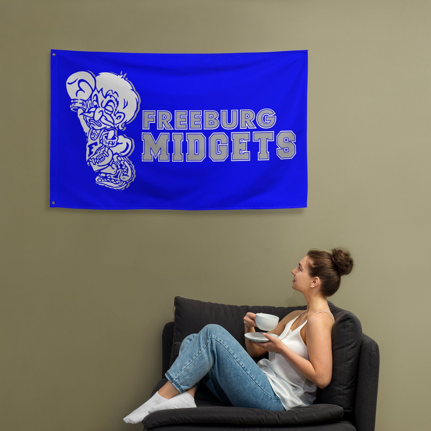 Freeburg Midgets Flag with grommets - Side by Side Image - Blue