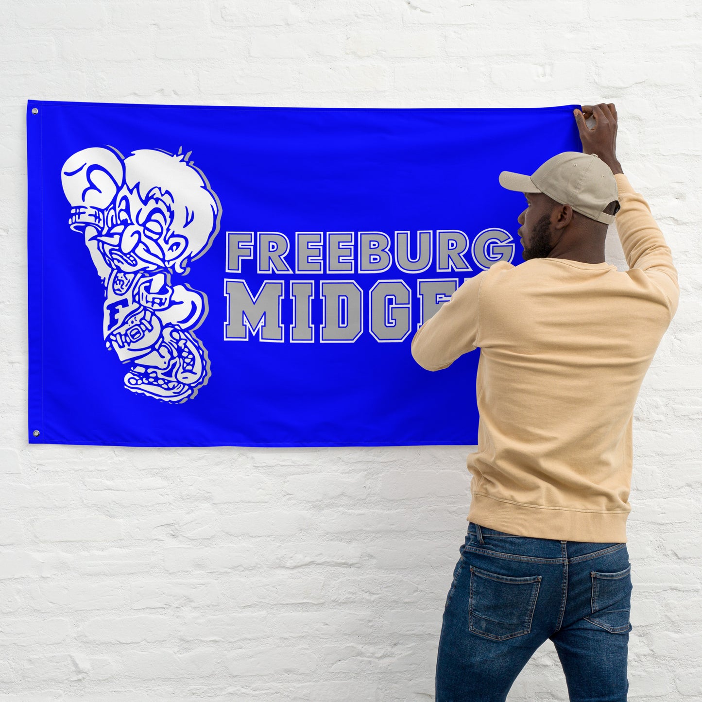 Freeburg Midgets Flag with grommets - Side by Side Image - Blue