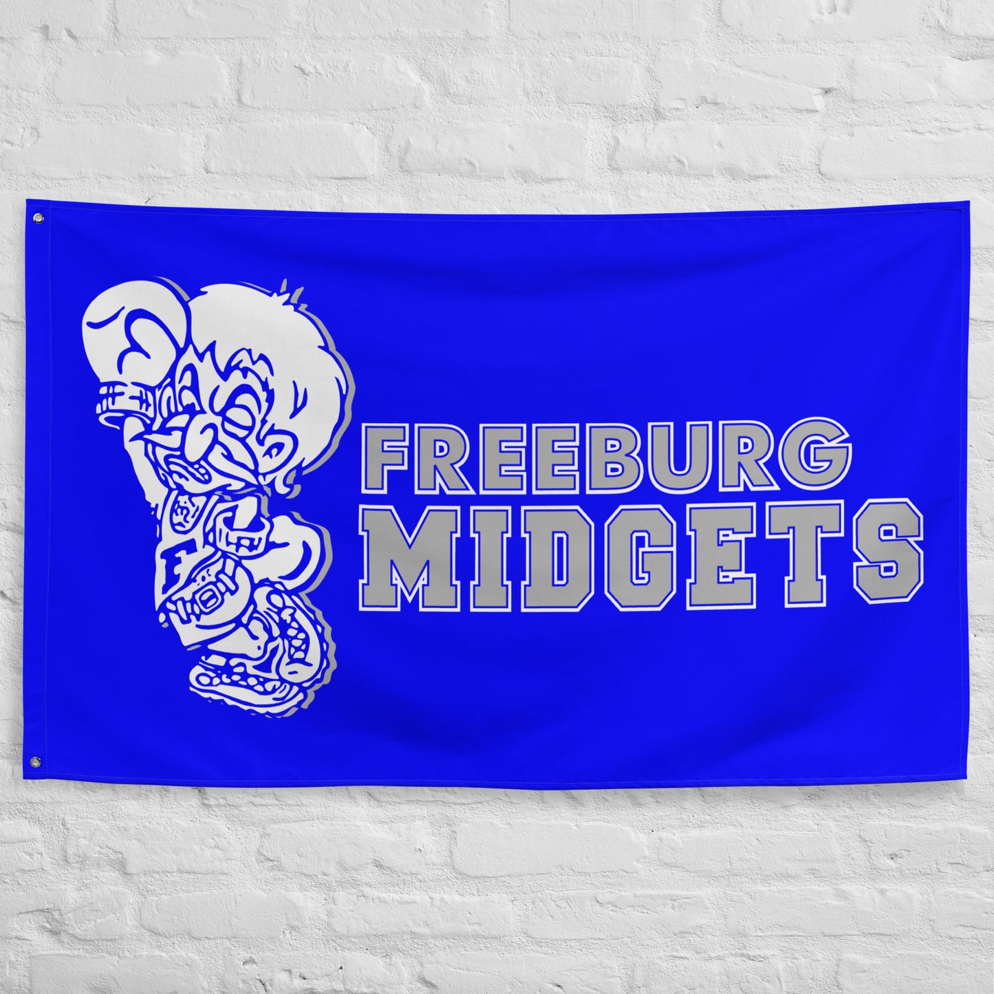 Freeburg Midgets Flag with grommets - Side by Side Image - Blue