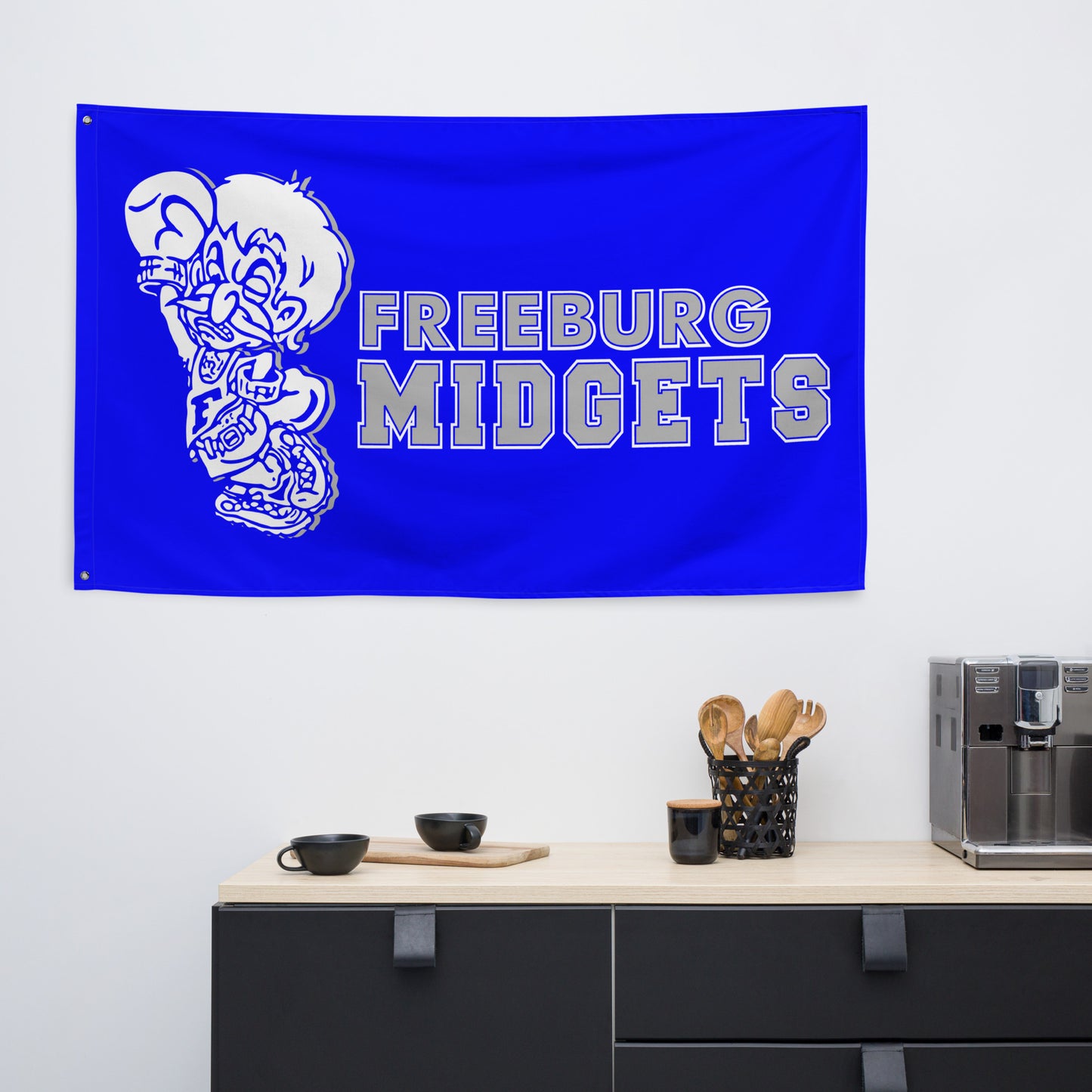 Freeburg Midgets Flag with grommets - Side by Side Image - Blue