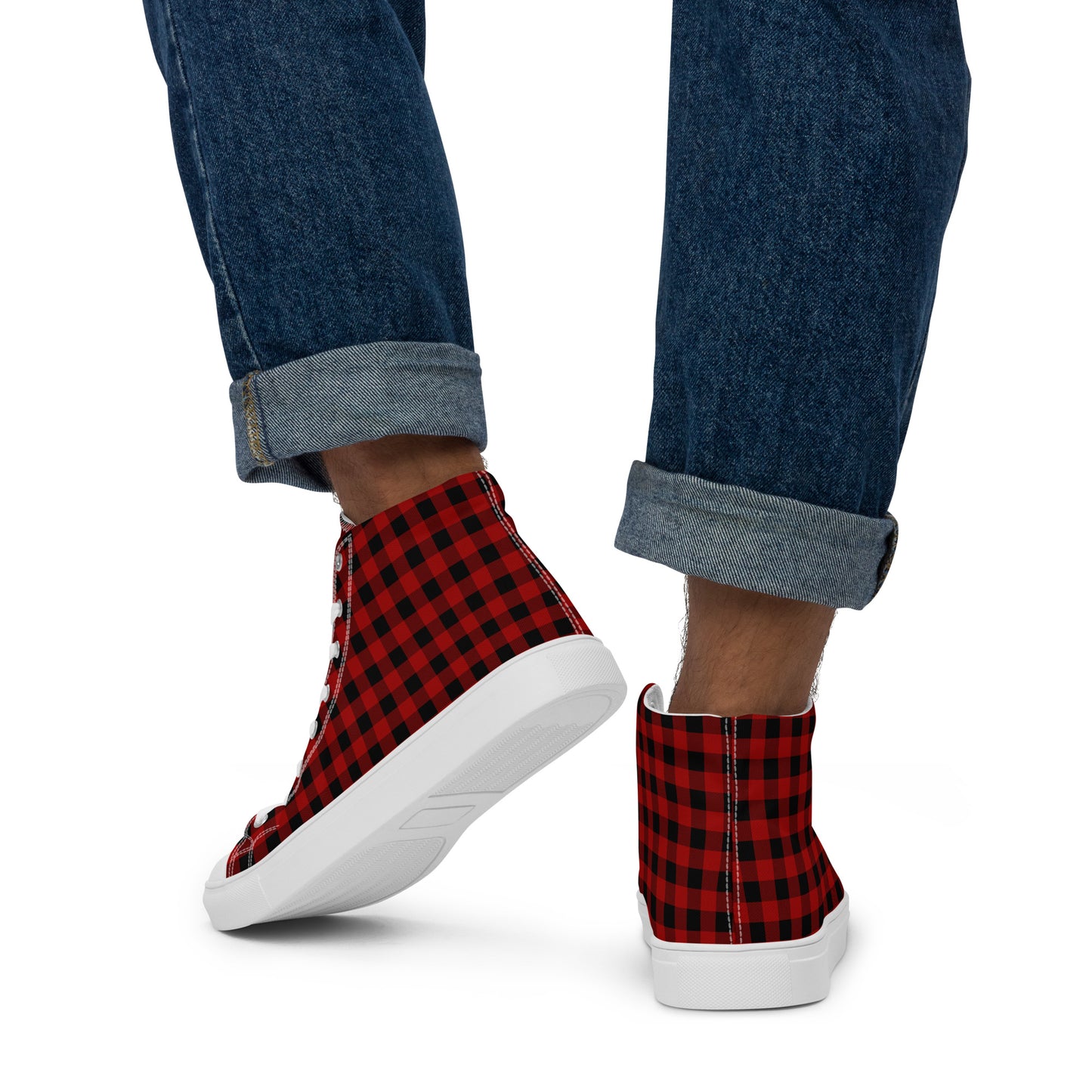 Red and Black Buffalo Plaid Men’s high top canvas shoes