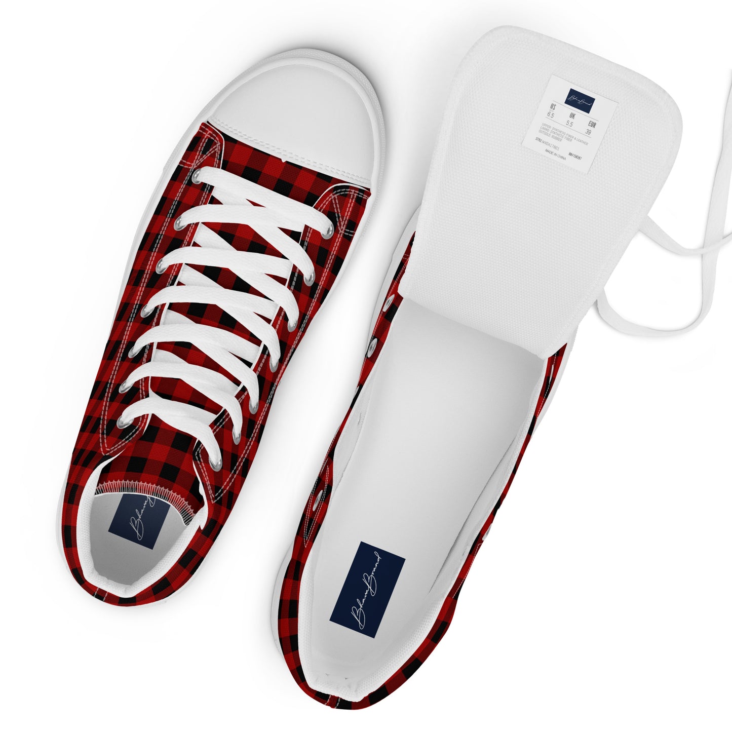 Red and Black Buffalo Plaid Men’s high top canvas shoes