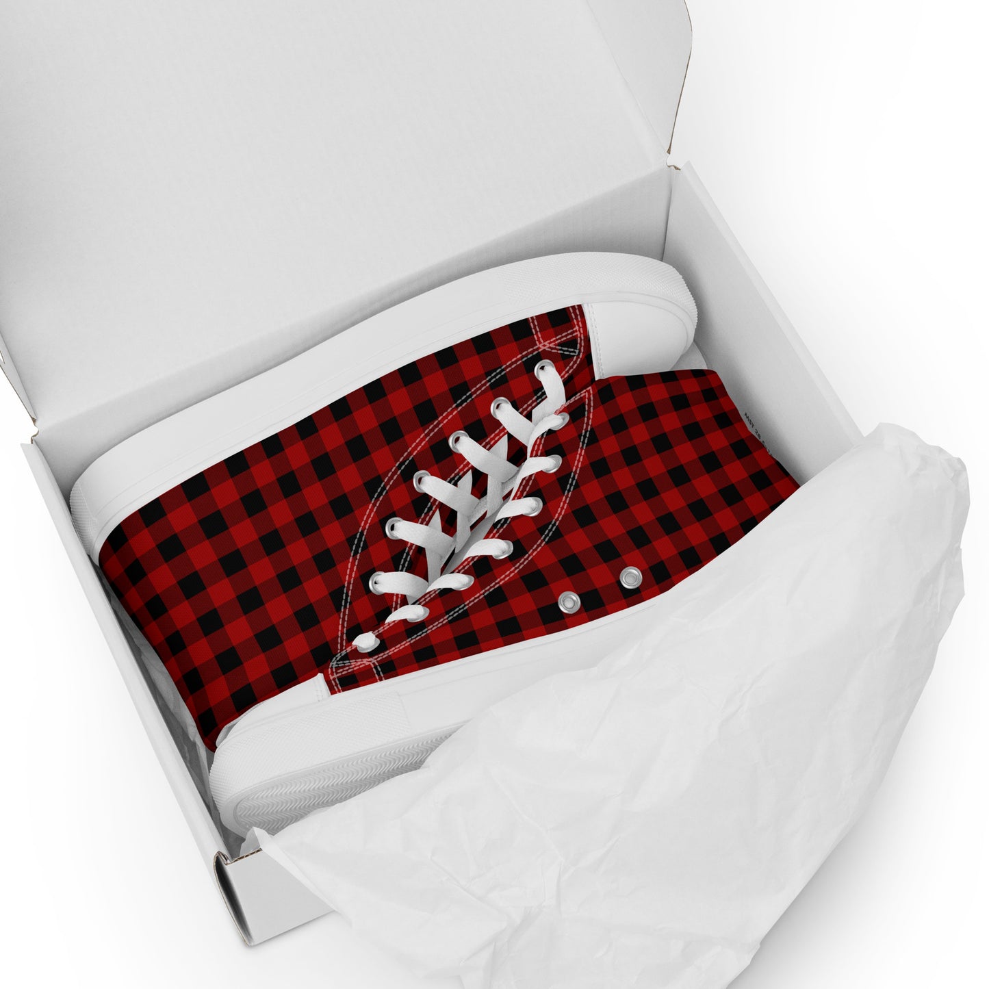 Red and Black Buffalo Plaid Men’s high top canvas shoes