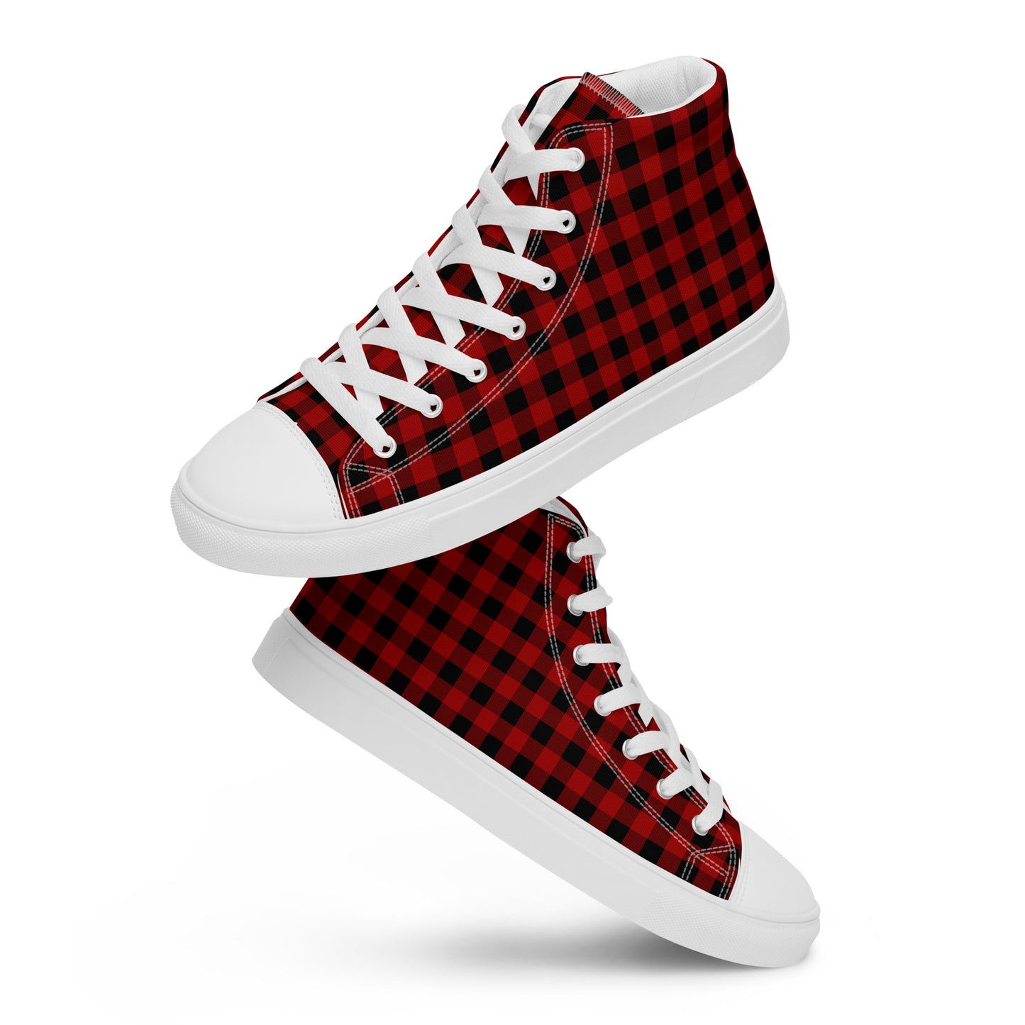 Red and Black Buffalo Plaid Men’s high top canvas shoes