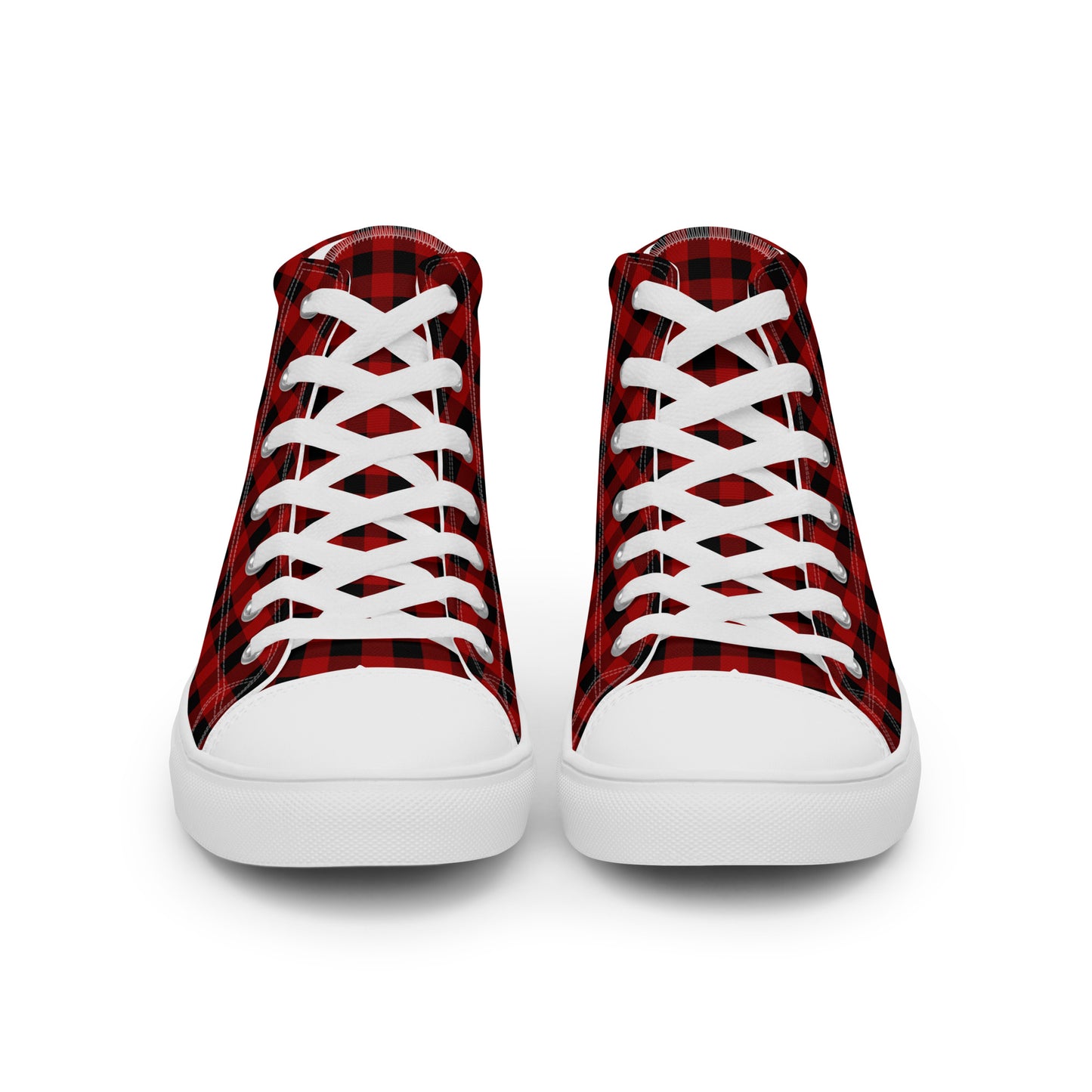 Red and Black Buffalo Plaid Men’s high top canvas shoes