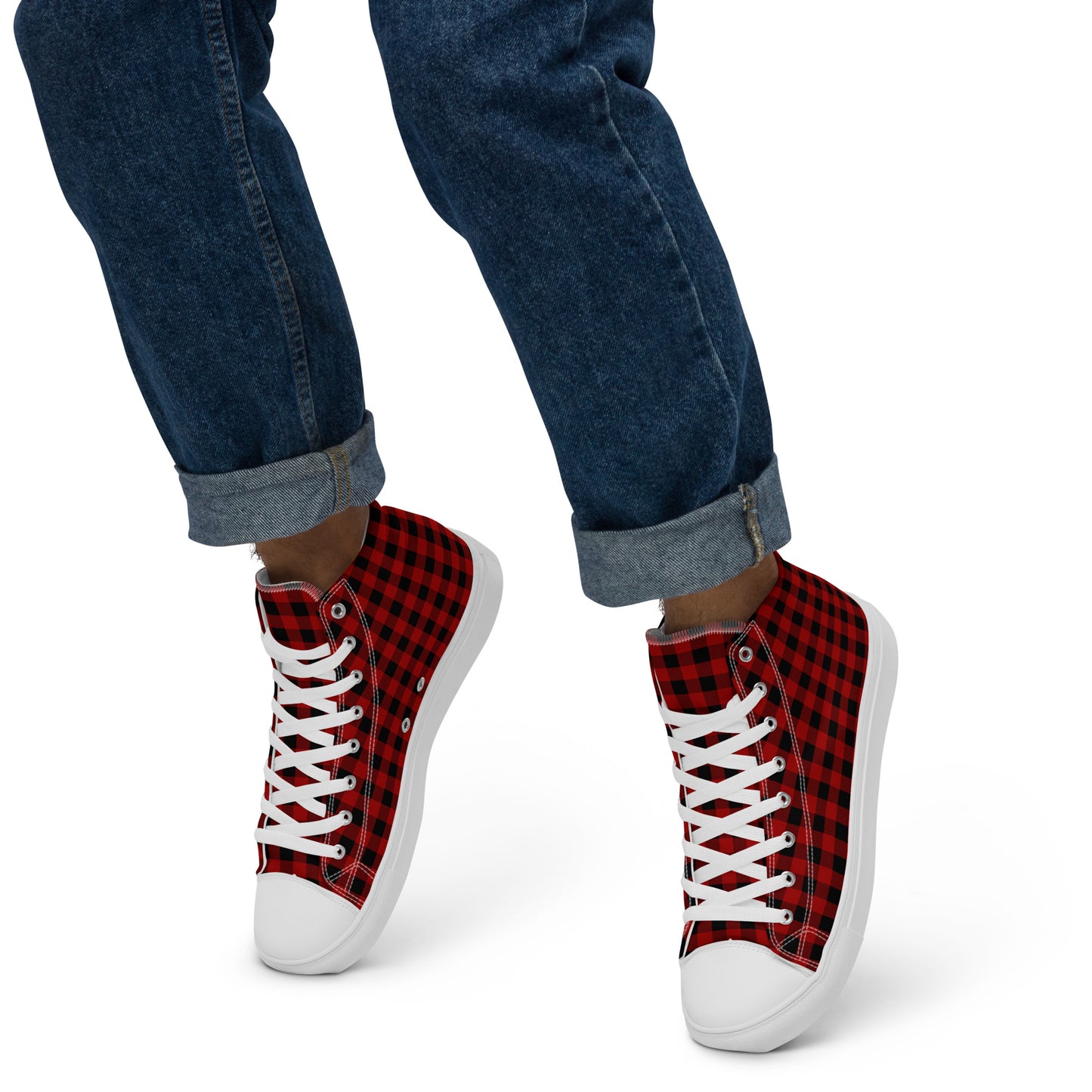 Red and Black Buffalo Plaid Men’s high top canvas shoes