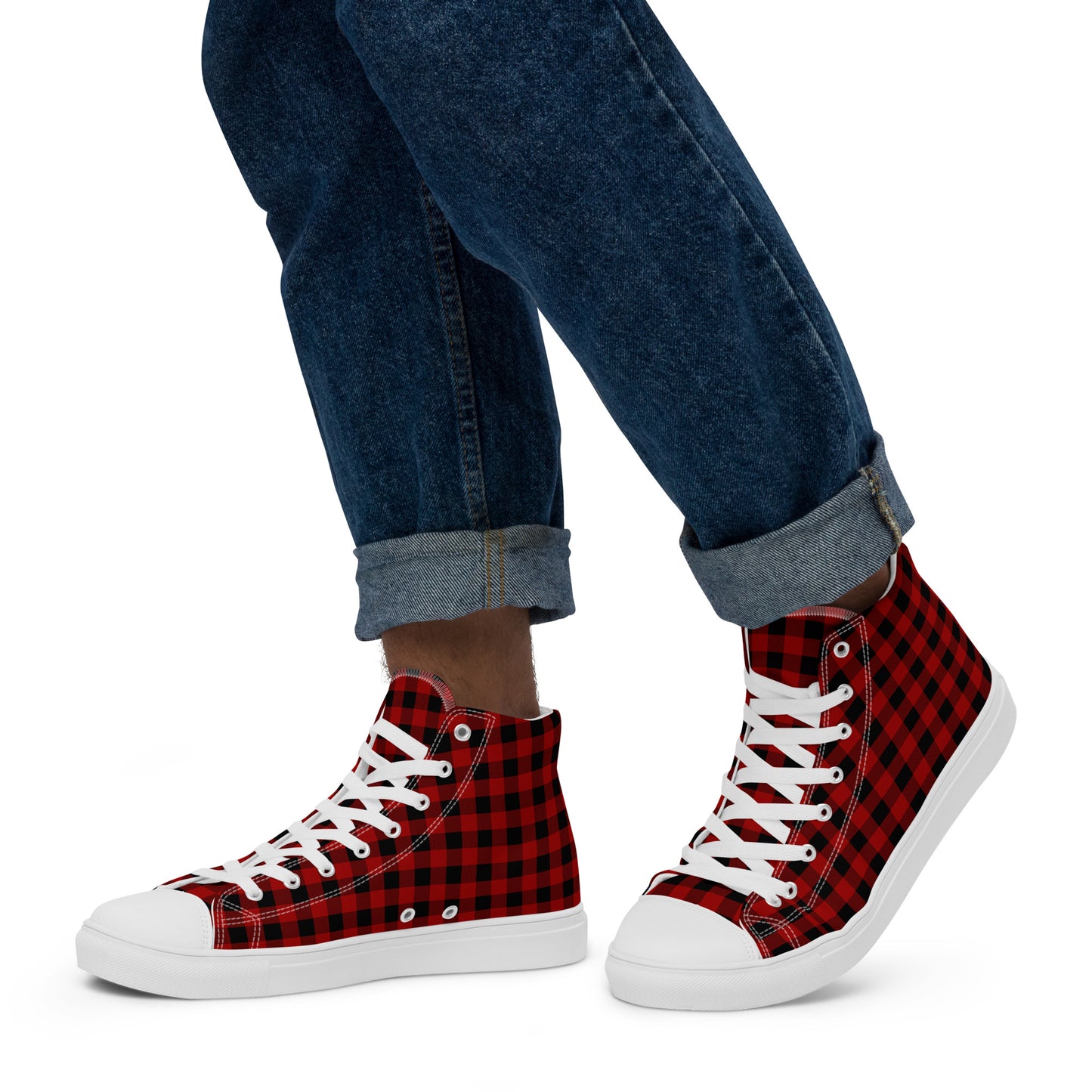 Red and Black Buffalo Plaid Men’s high top canvas shoes