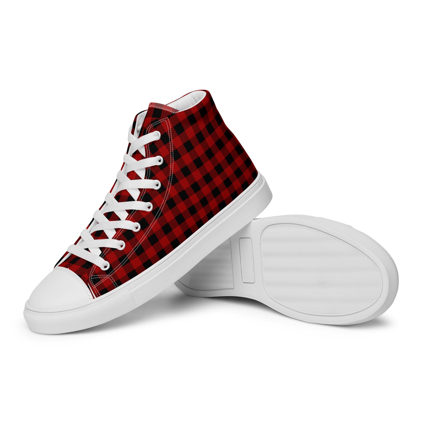 Red and Black Buffalo Plaid Men’s high top canvas shoes