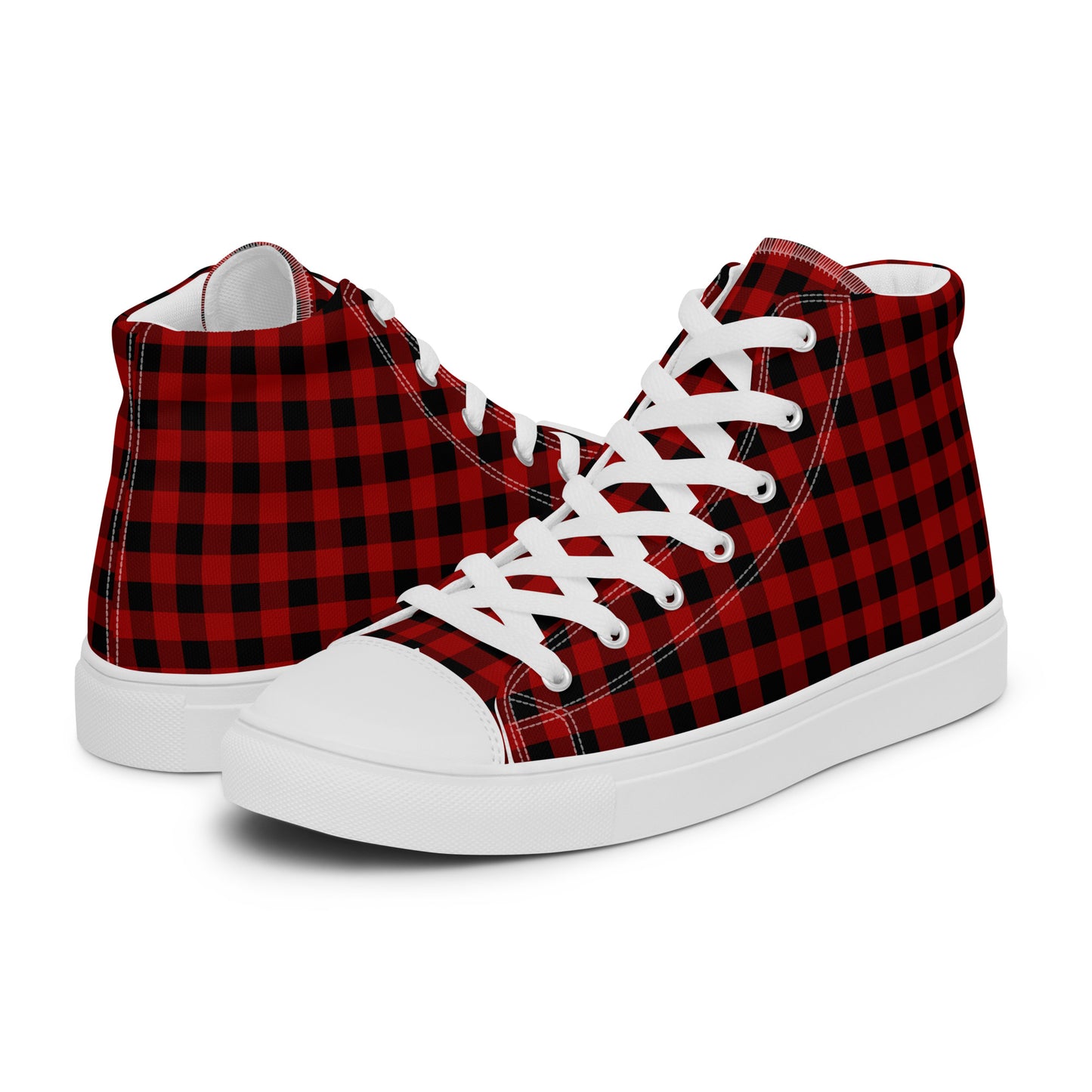 Red and Black Buffalo Plaid Men’s high top canvas shoes