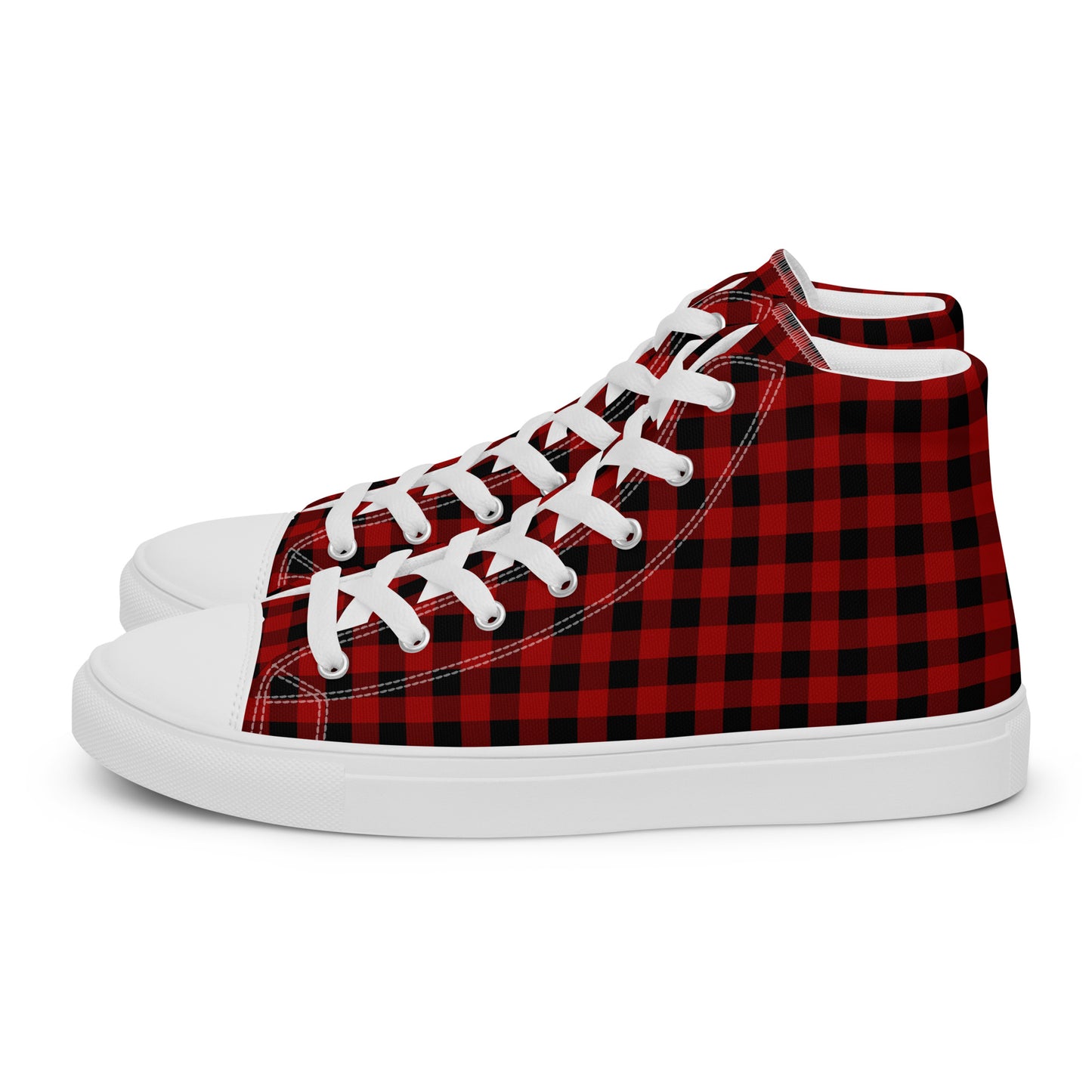 Red and Black Buffalo Plaid Men’s high top canvas shoes